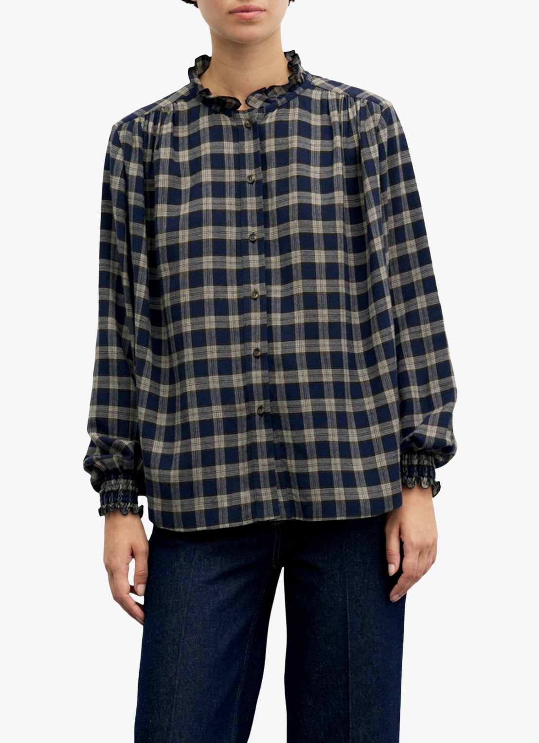 Gerard Darel Lotte blouse in wolblend met ruitdessin - detail 3 blauw