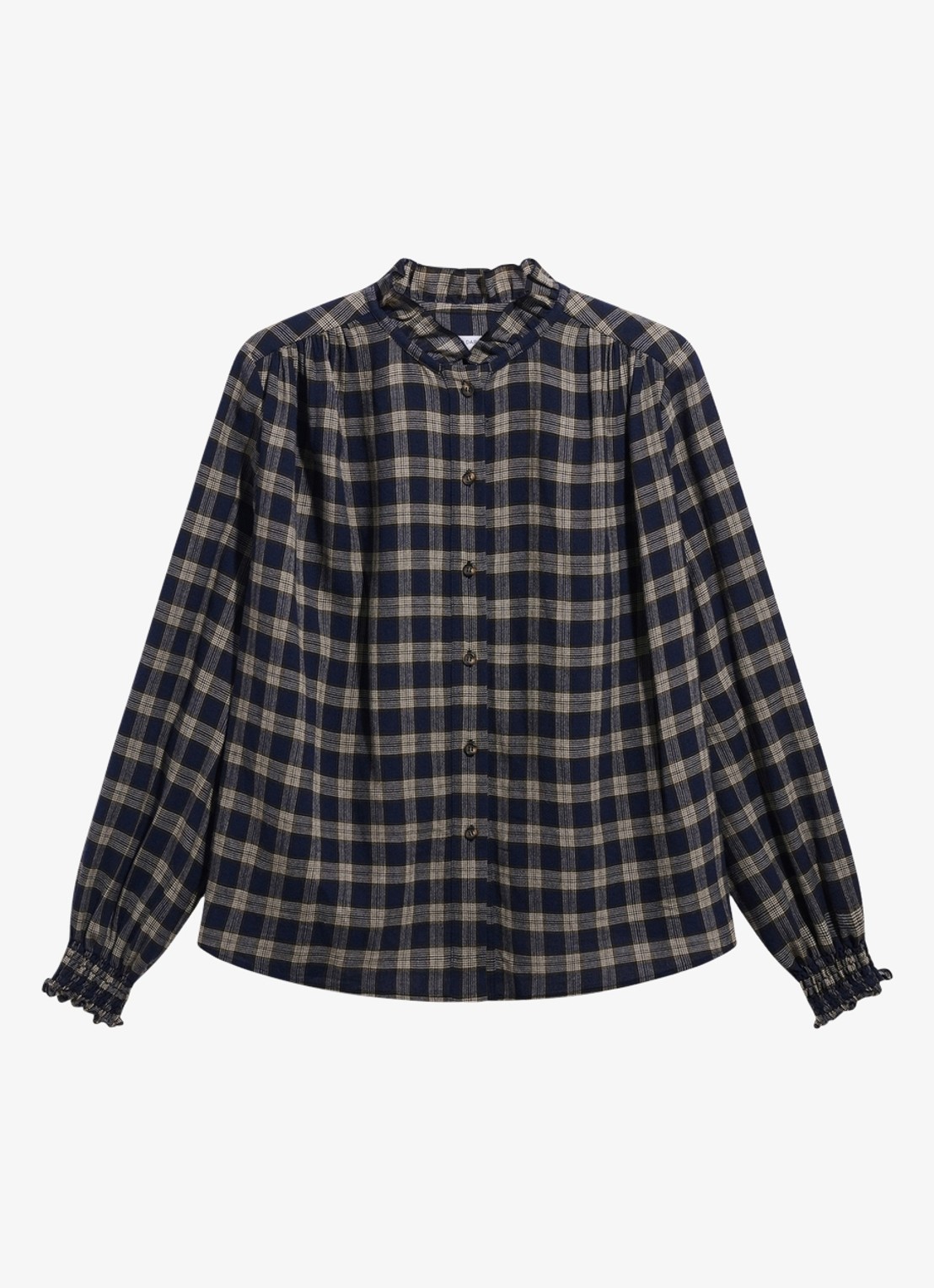 Gerard Darel Lotte blouse in wolblend met ruitdessin - voorkant blauw