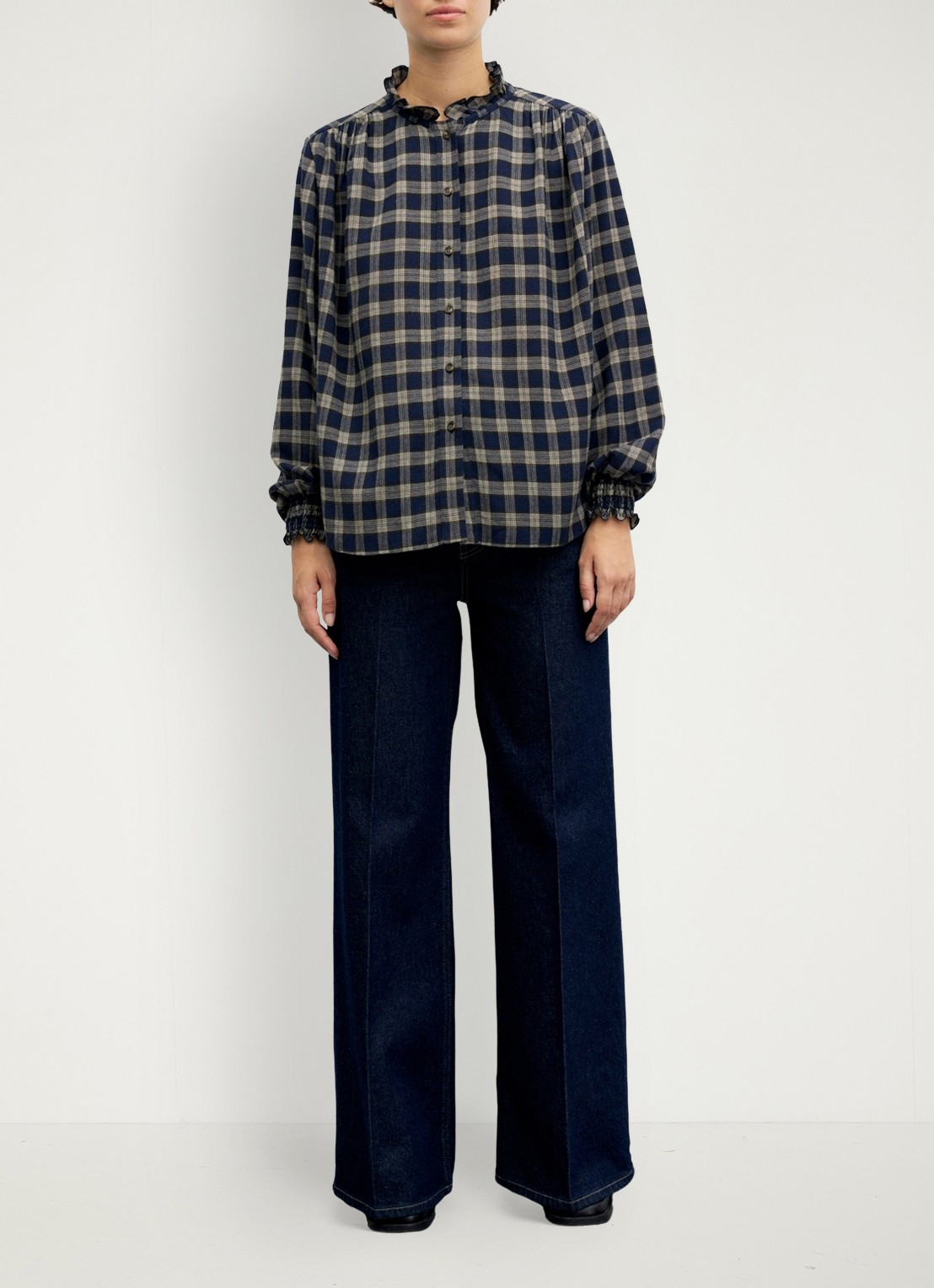 Gerard Darel Lotte blouse in wolblend met ruitdessin - voorkant 2 blauw