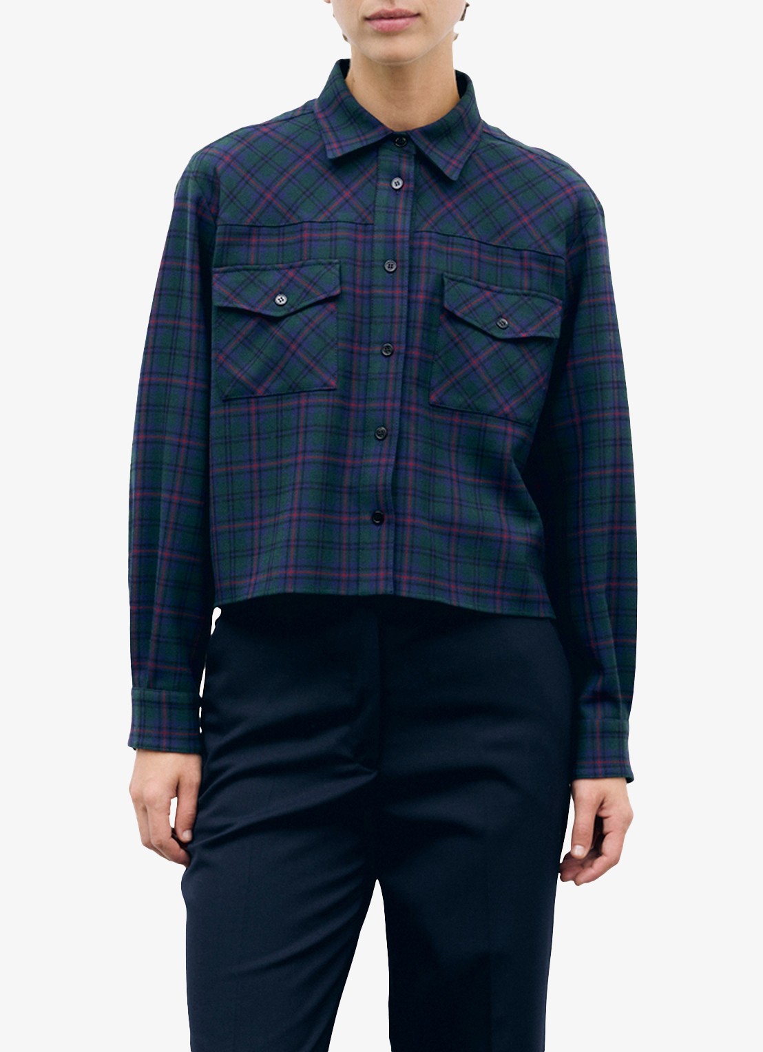 Gerard Darel Lotty cropped blouse met ruitdessin - detail 4 groen
