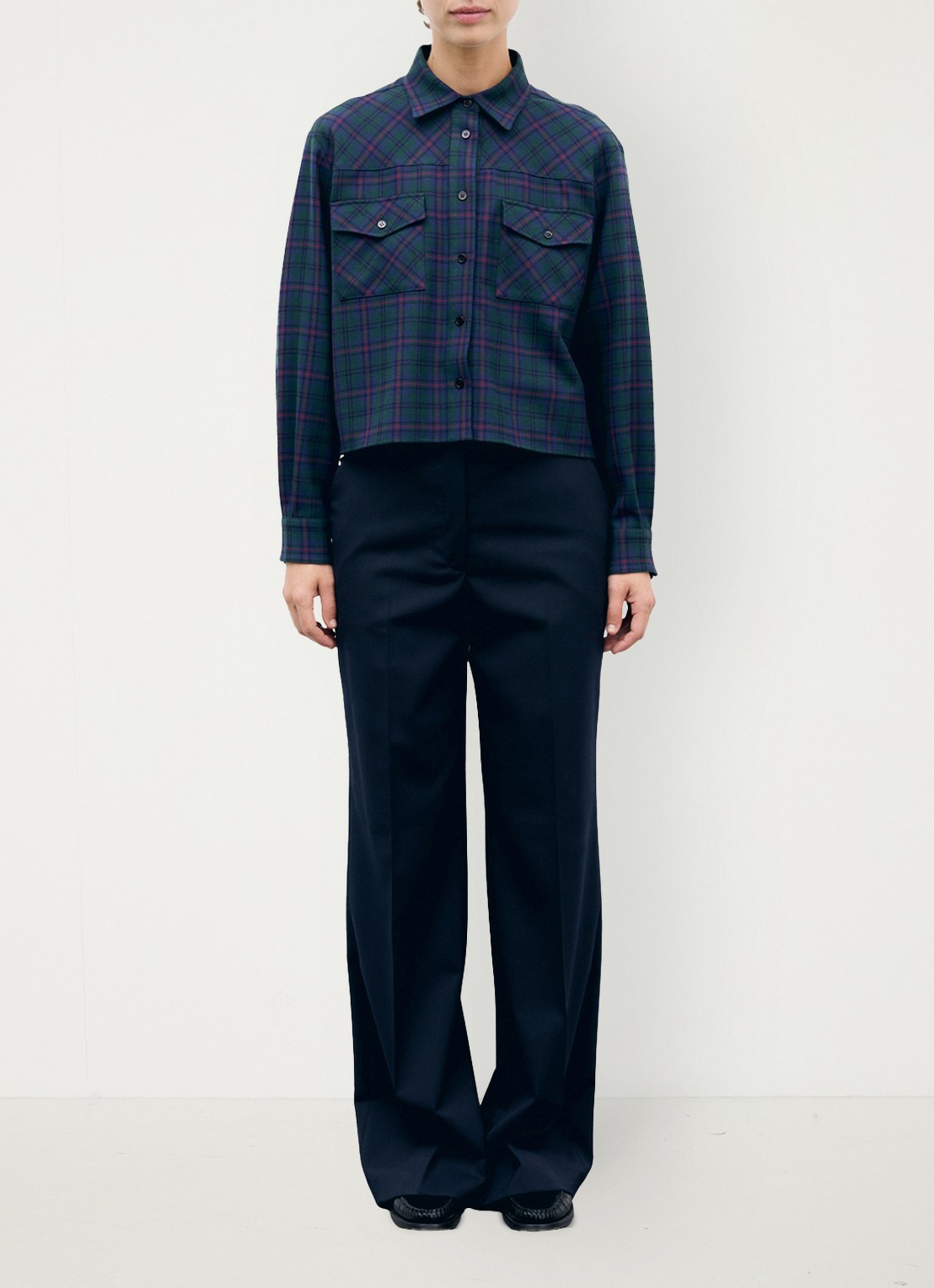 Gerard Darel Lotty cropped blouse met ruitdessin - voorkant 3 groen