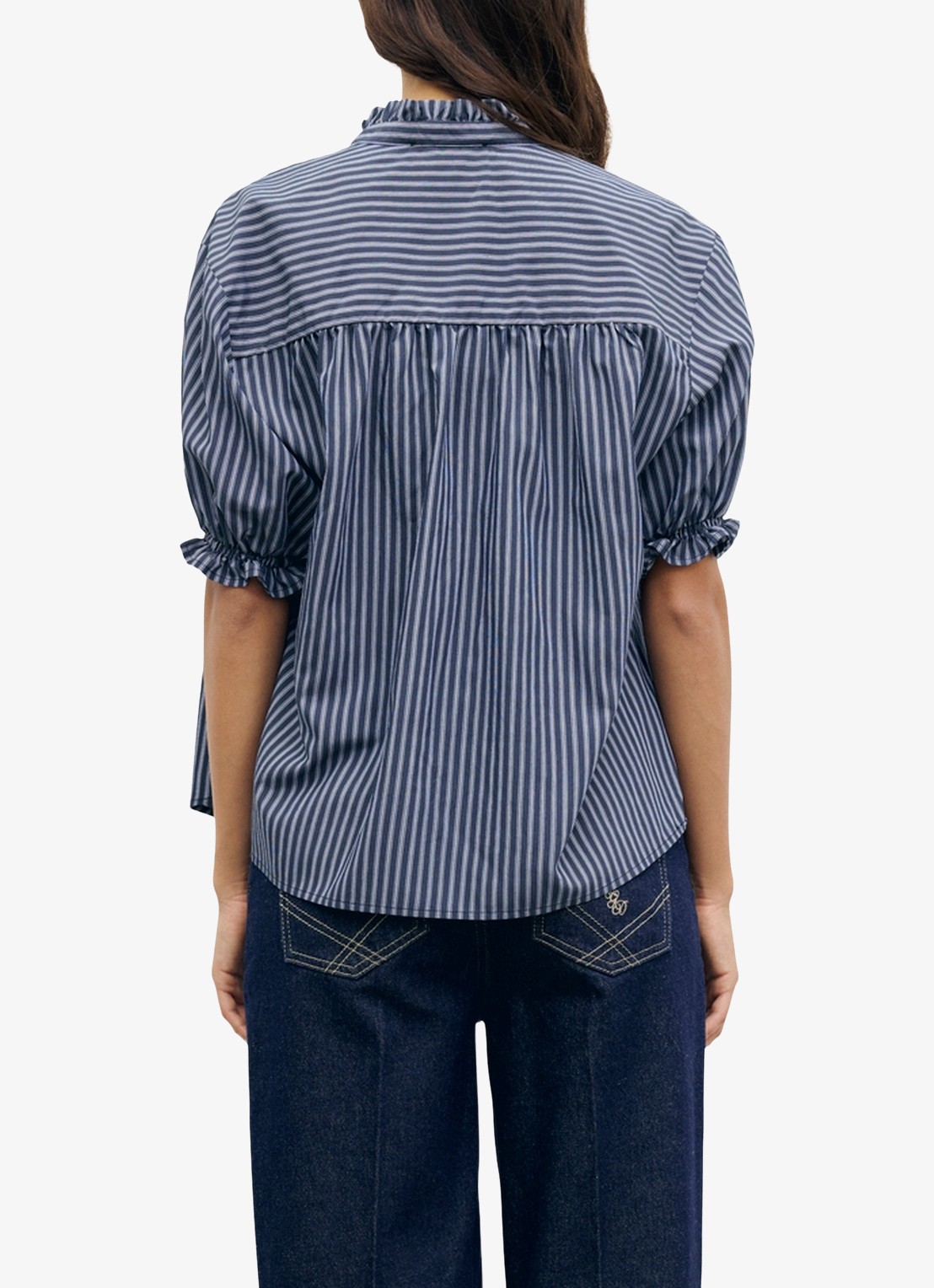 Gerard Darel Louann tuniek met streepprint en ruches - achterkant 4 blauw
