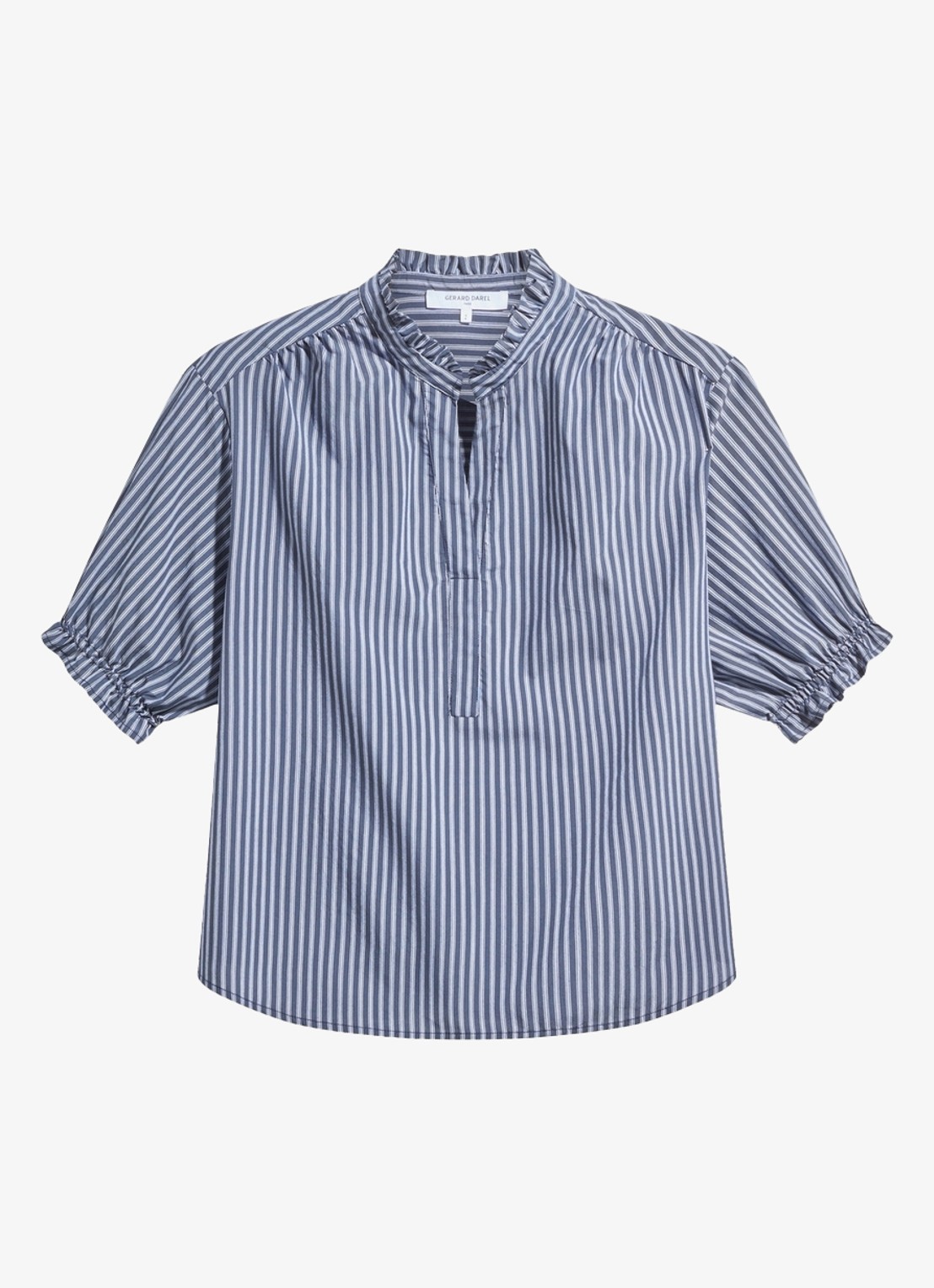 Gerard Darel Louann tuniek met streepprint en ruches - voorkant 2 blauw