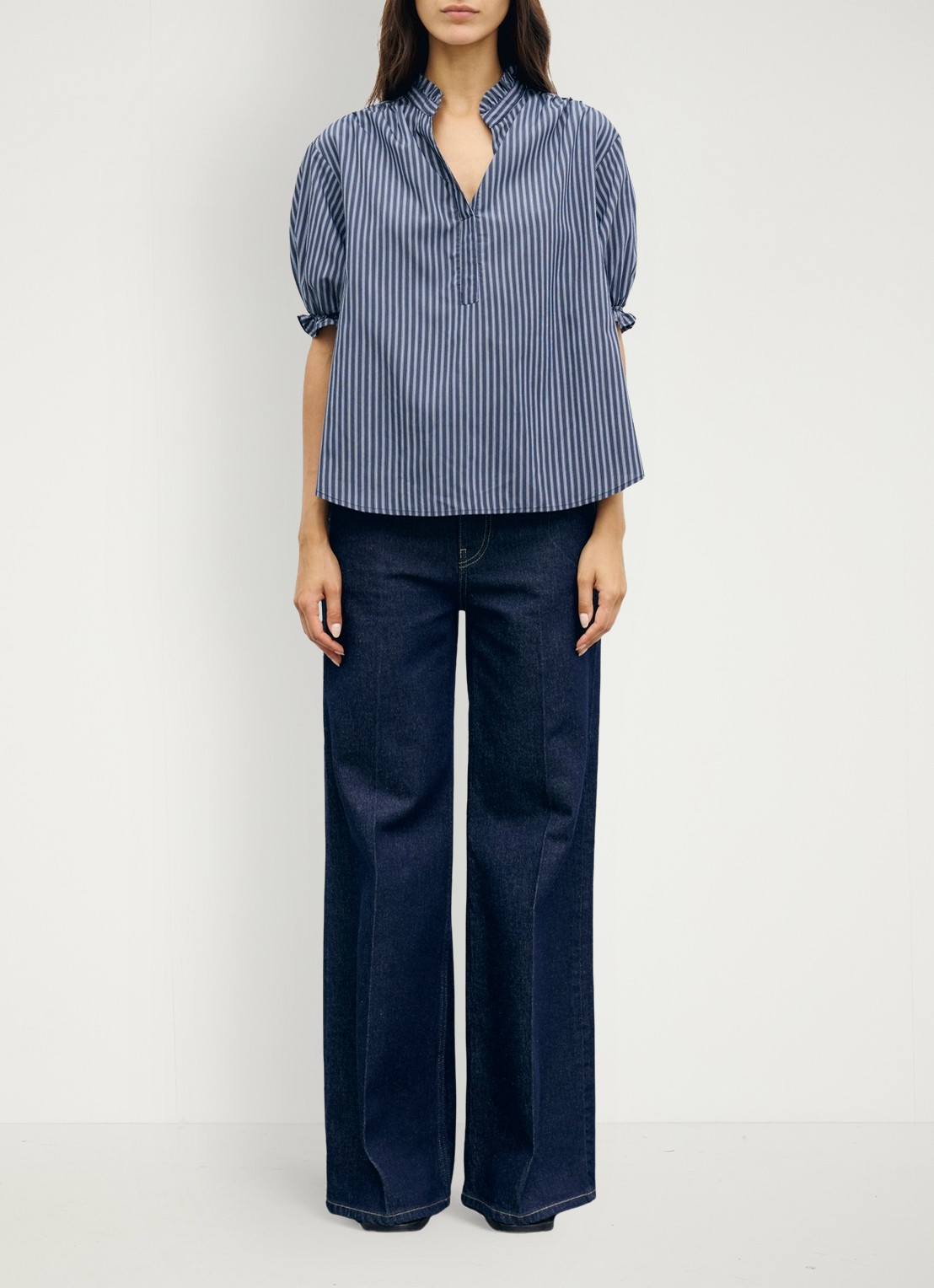 Gerard Darel Louann tuniek met streepprint en ruches - voorkant 3 blauw