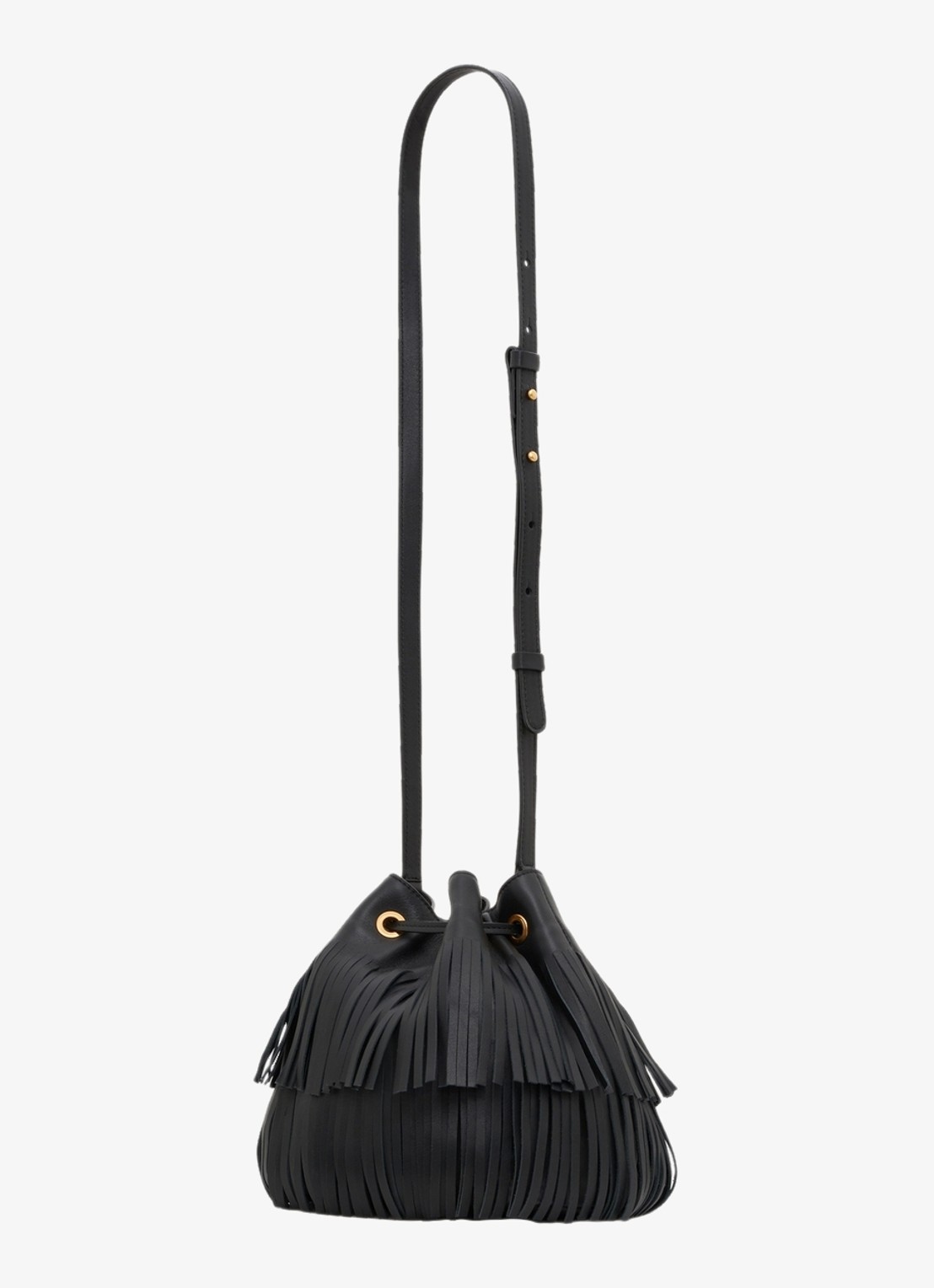 Gerard Darel Louison bucket shoudertas van leer met franjes - detail zwart