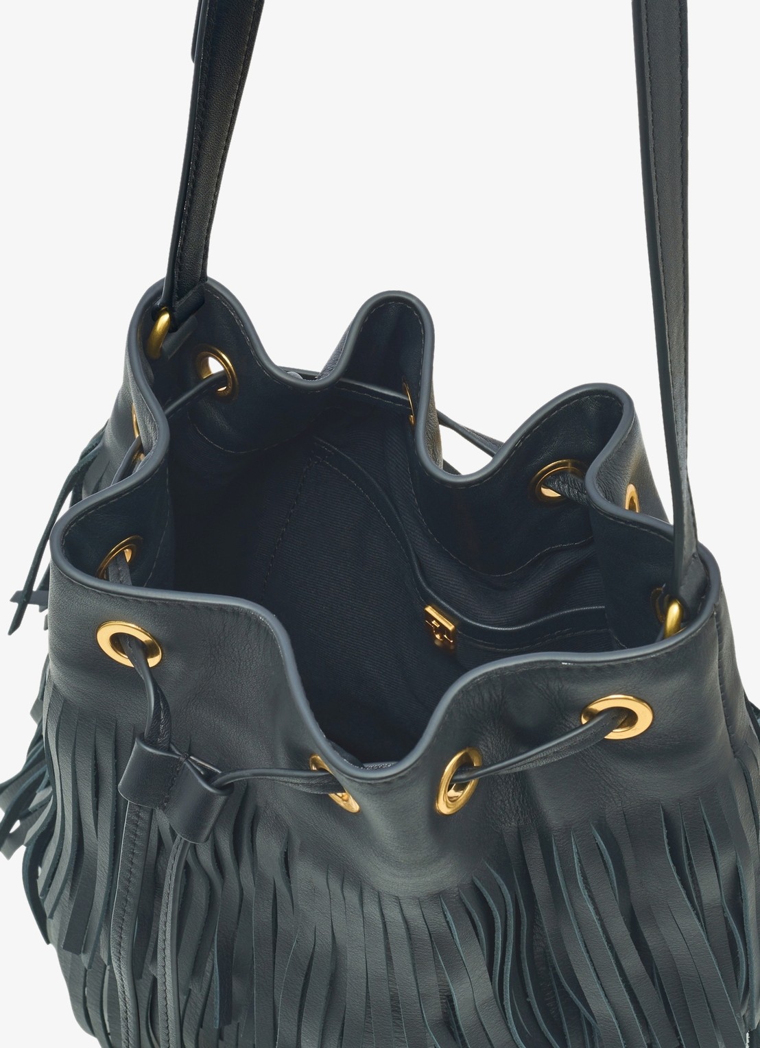 Gerard Darel Louison bucket shoudertas van leer met franjes - detail 2 zwart