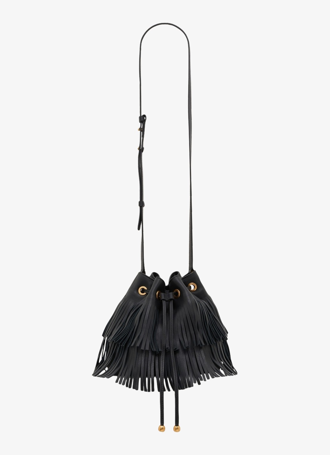 Gerard Darel Louison bucket shoudertas van leer met franjes - voorkant 3 zwart