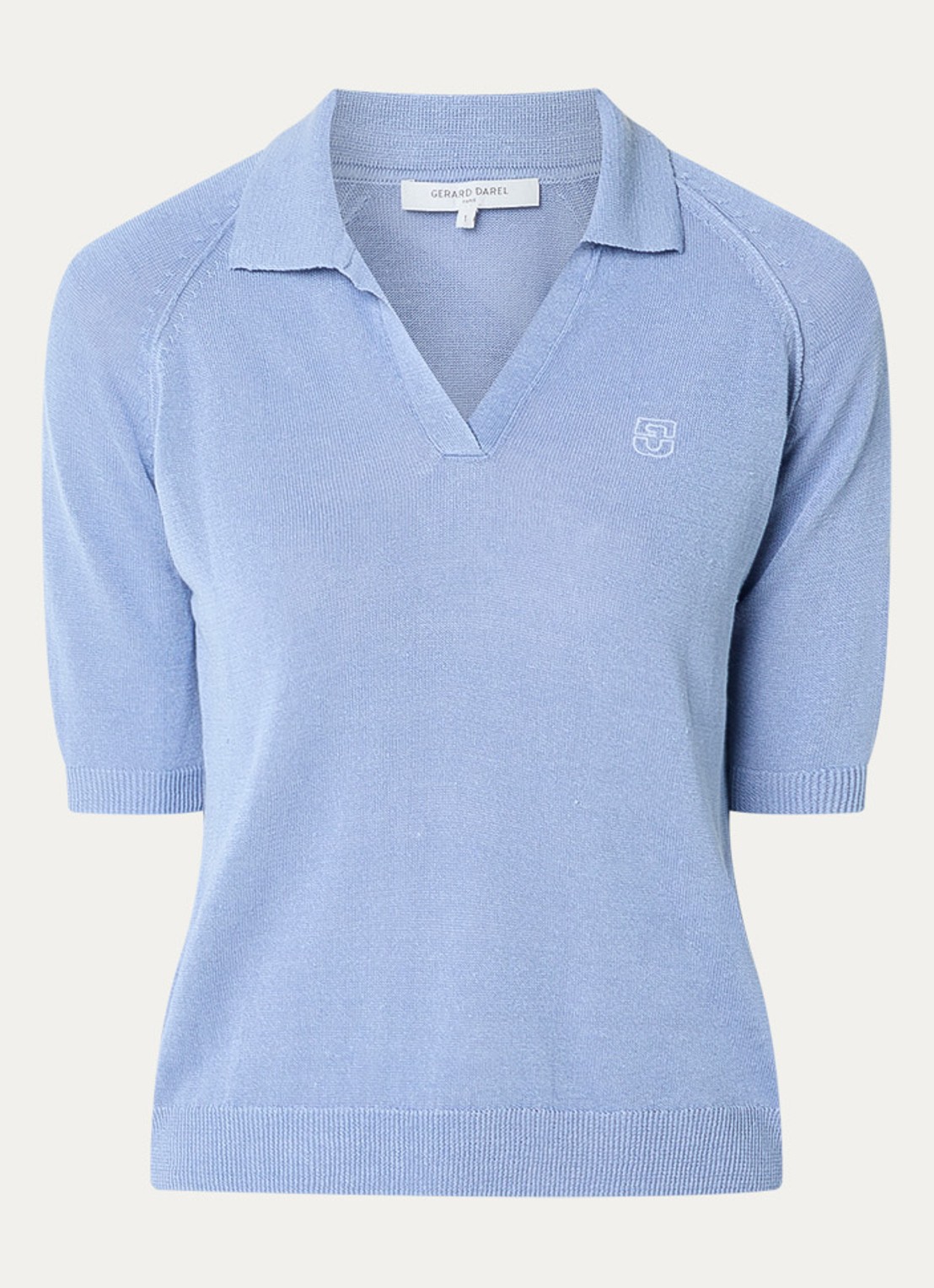Gerard Darel Loula fijngebreide top in linnenblend met polokraag - voorkant 2 lichtblauw