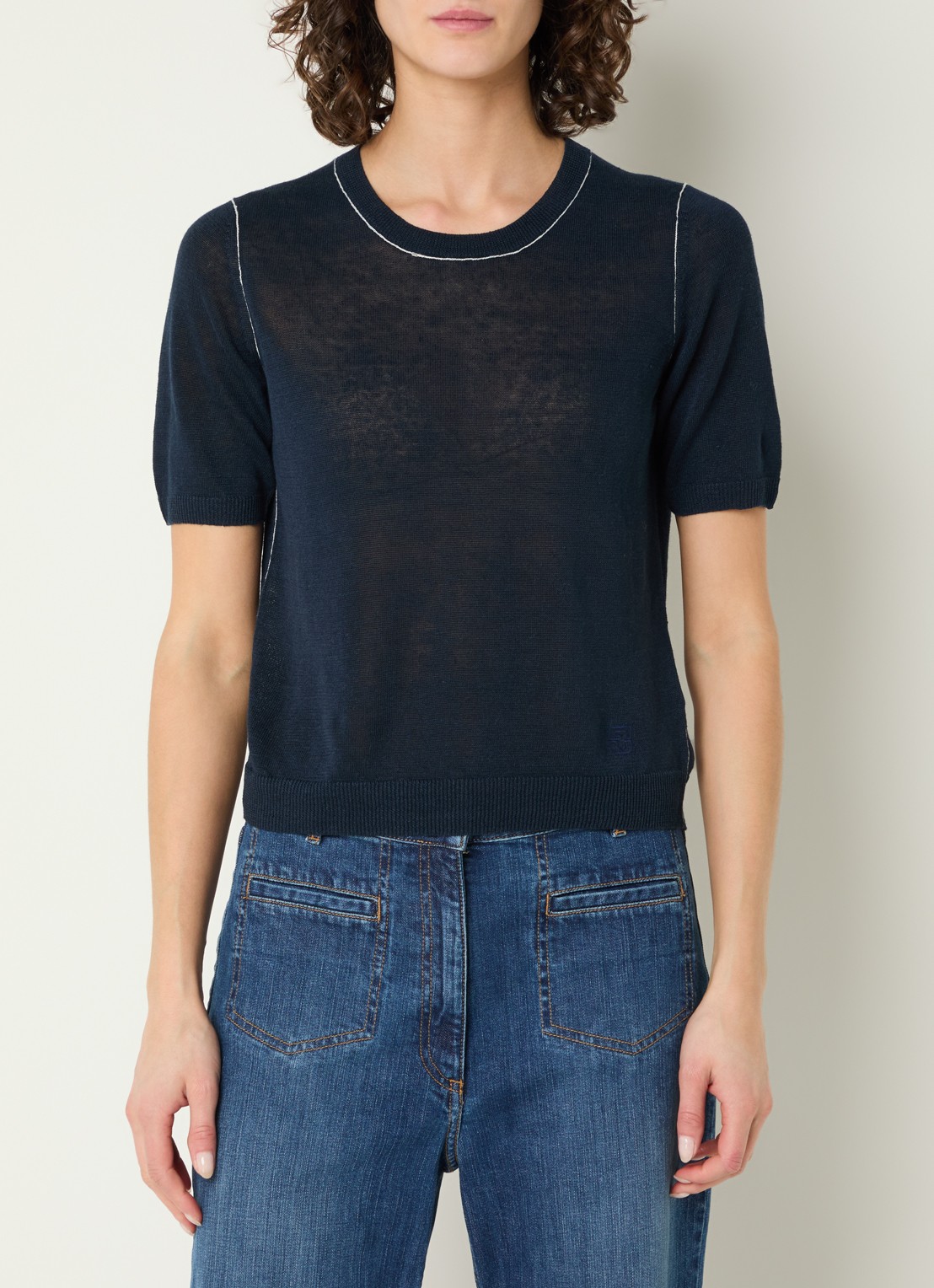 Gerard Darel Loumia fijngebreide top in linnenblend - detail 4 donkerblauw