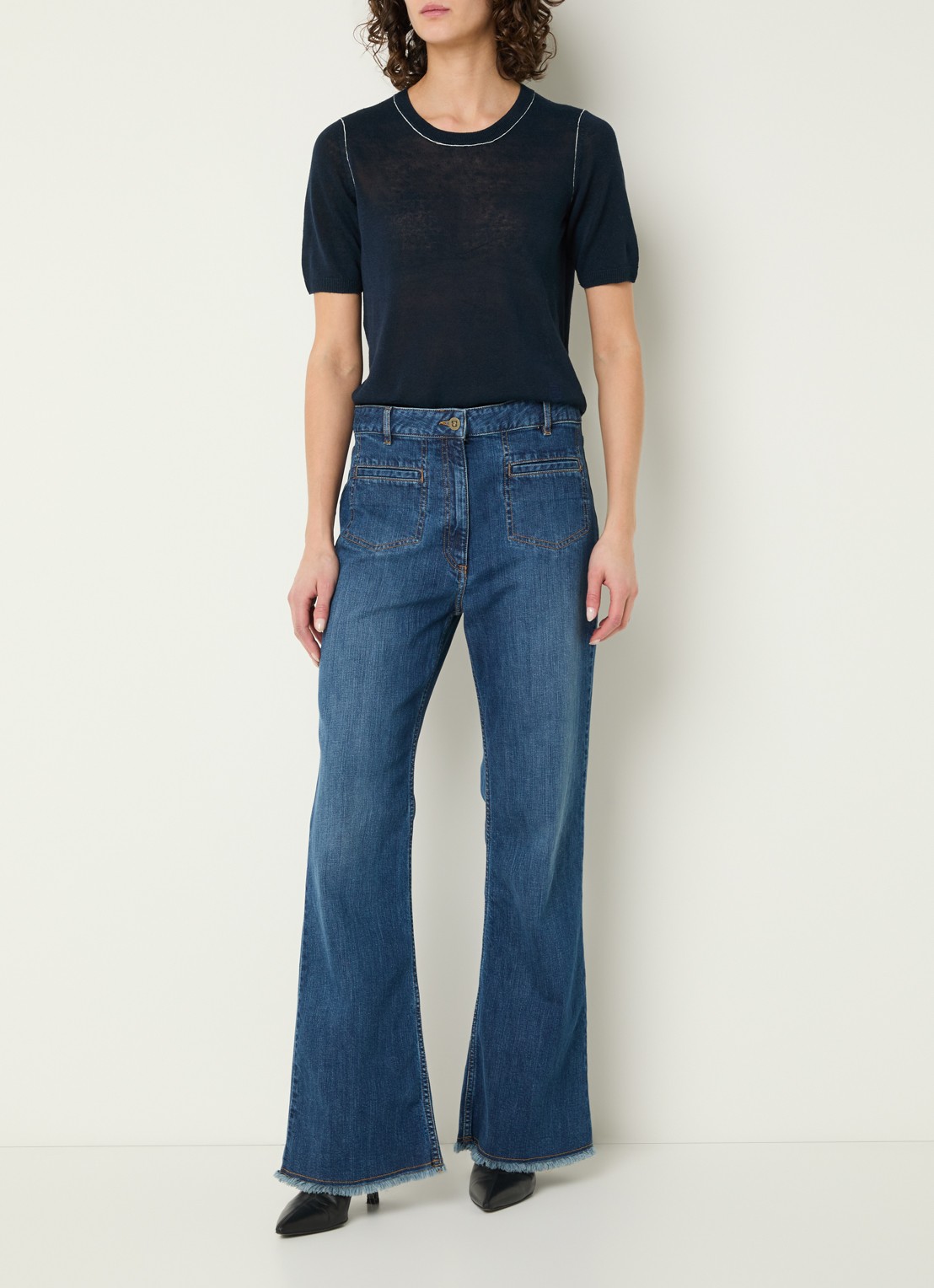 Gerard Darel Loumia fijngebreide top in linnenblend - voorkant 2 donkerblauw