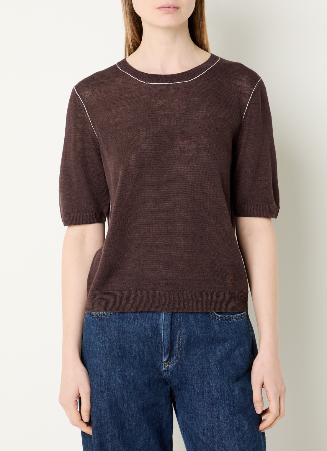 Gerard Darel Loumia fijngebreide top in linnenblend - detail 4 lichtbruin