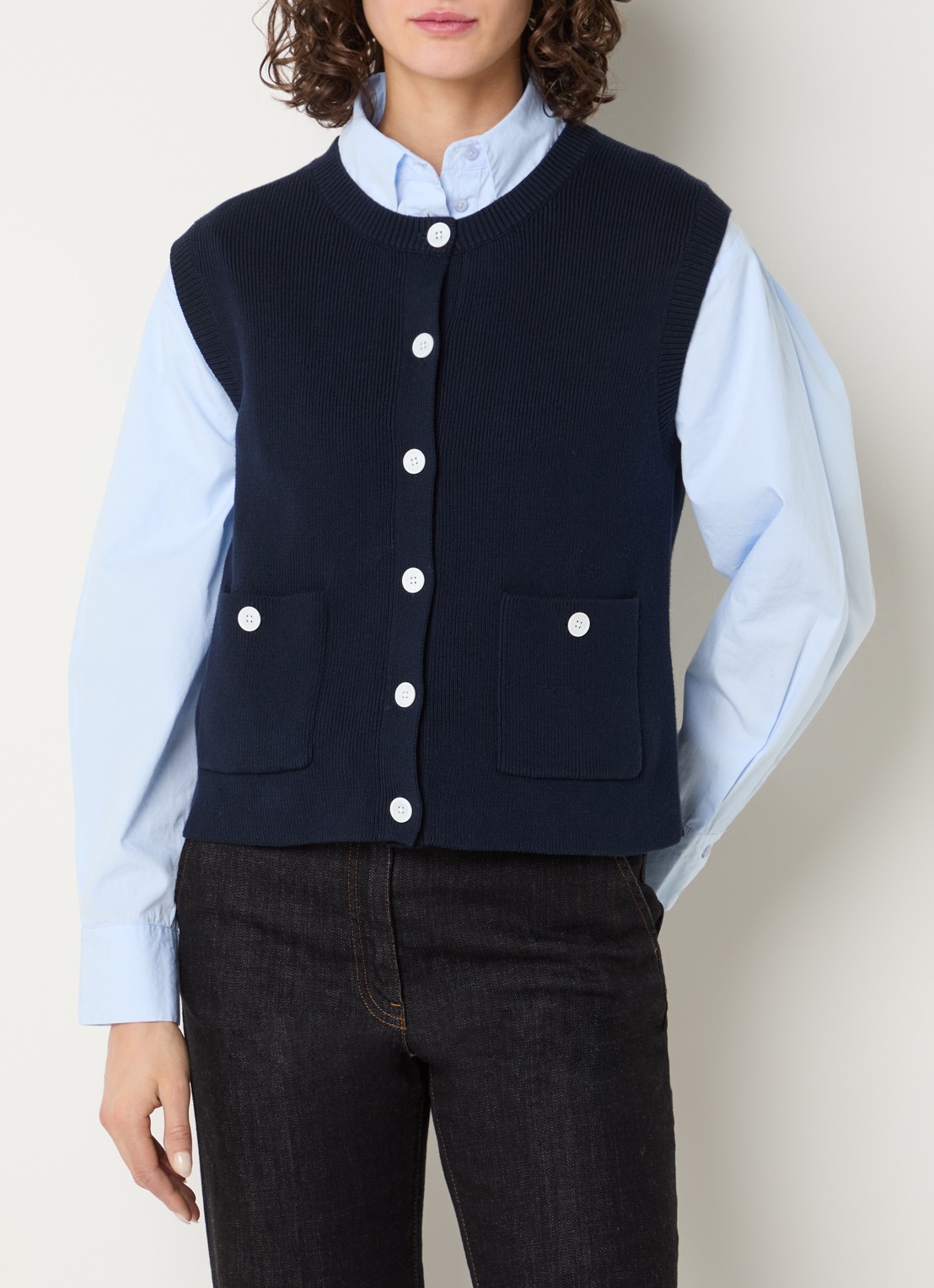 Gerard Darel Louve gebreid vest met opgestikte zakken - detail donkerblauw