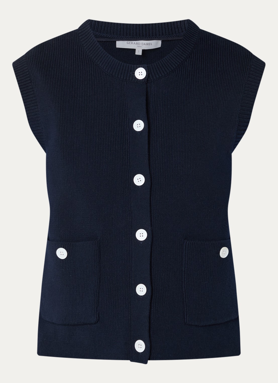 Gerard Darel Louve gebreid vest met opgestikte zakken - voorkant 2 donkerblauw