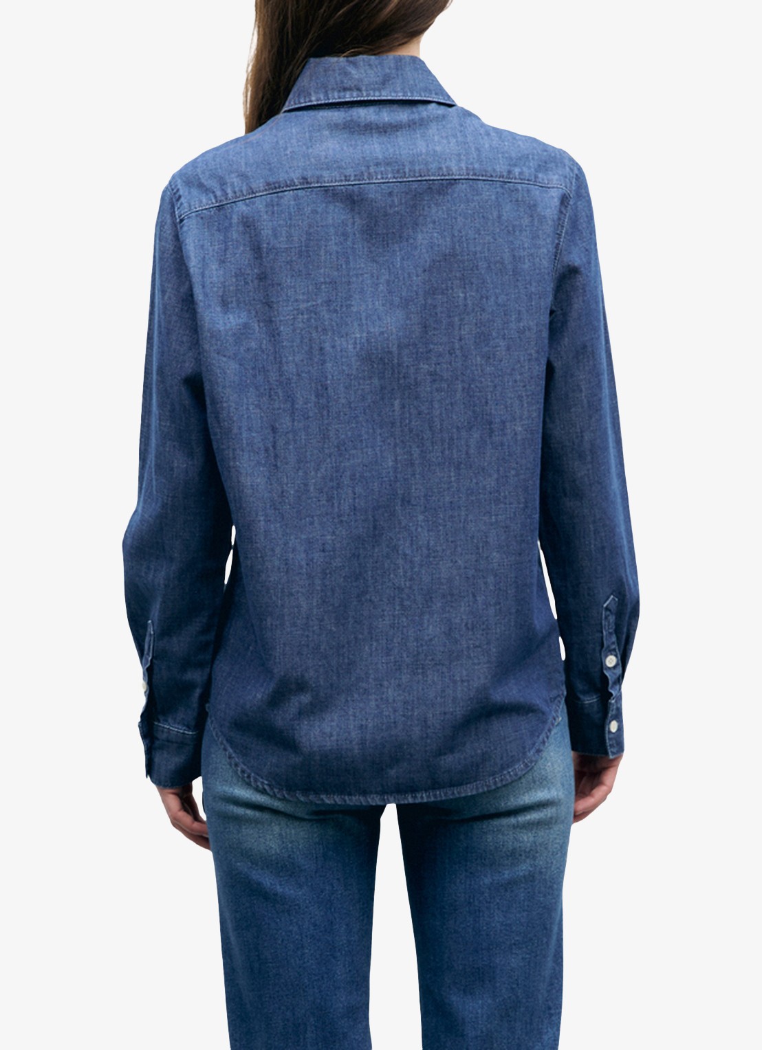 Gerard Darel Lucy blouse van denim met logoborduring - achterkant 4 donkerblauw