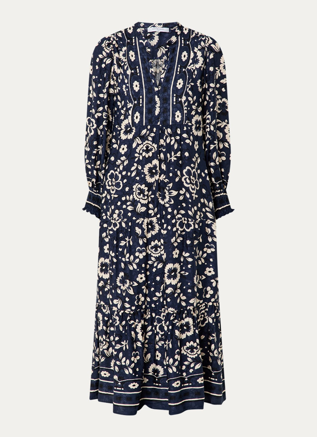 Gerard Darel Lydiane midi tuniekjurk met bloemenprint - voorkant 2 donkerblauw