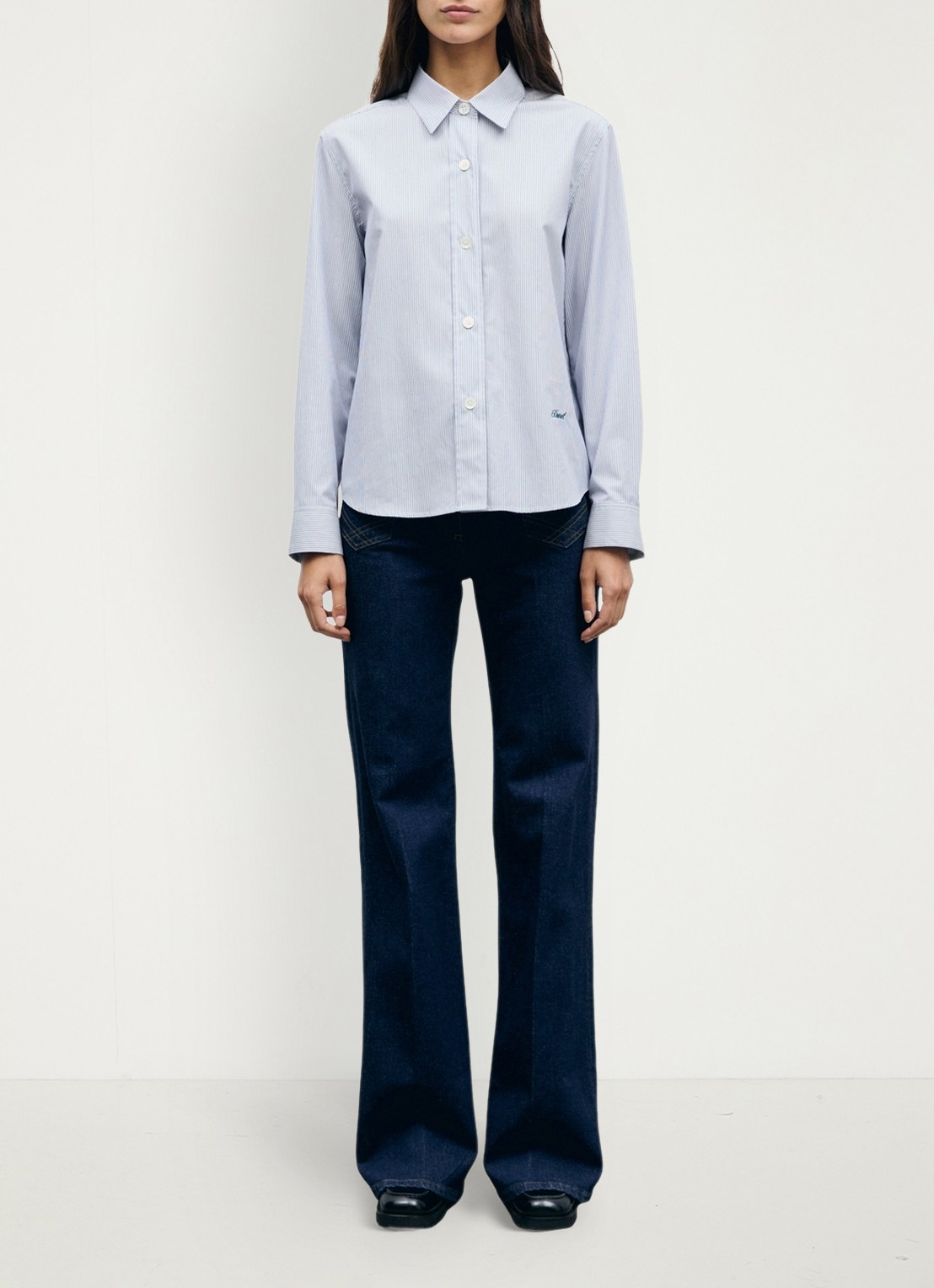 Gerard Darel Lyla blouse met streepprint - voorkant 2 lichtblauw