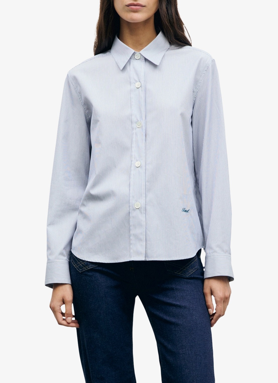 Gerard Darel Lyla blouse met streepprint - detail 8 lichtblauw