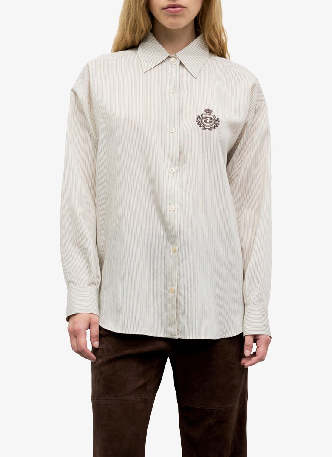 Gerard Darel Lys blouse met streepprint en borduring - detail 4 beige