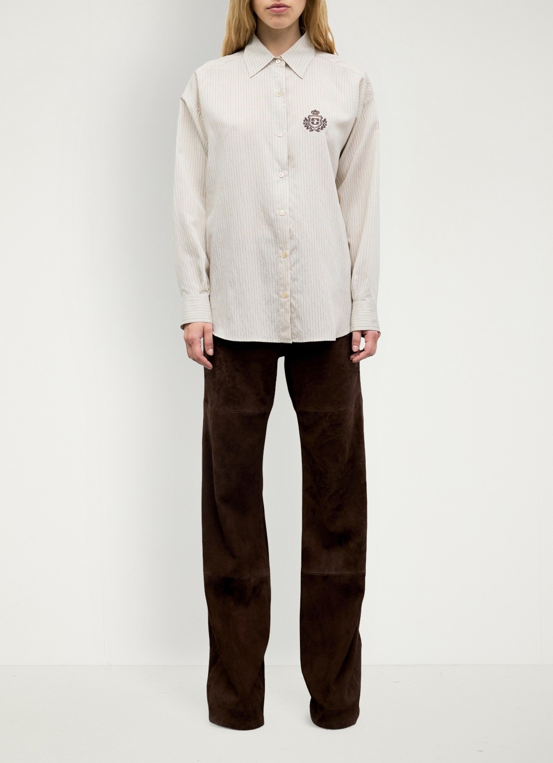 Gerard Darel Lys blouse met streepprint en borduring - voorkant 3 beige