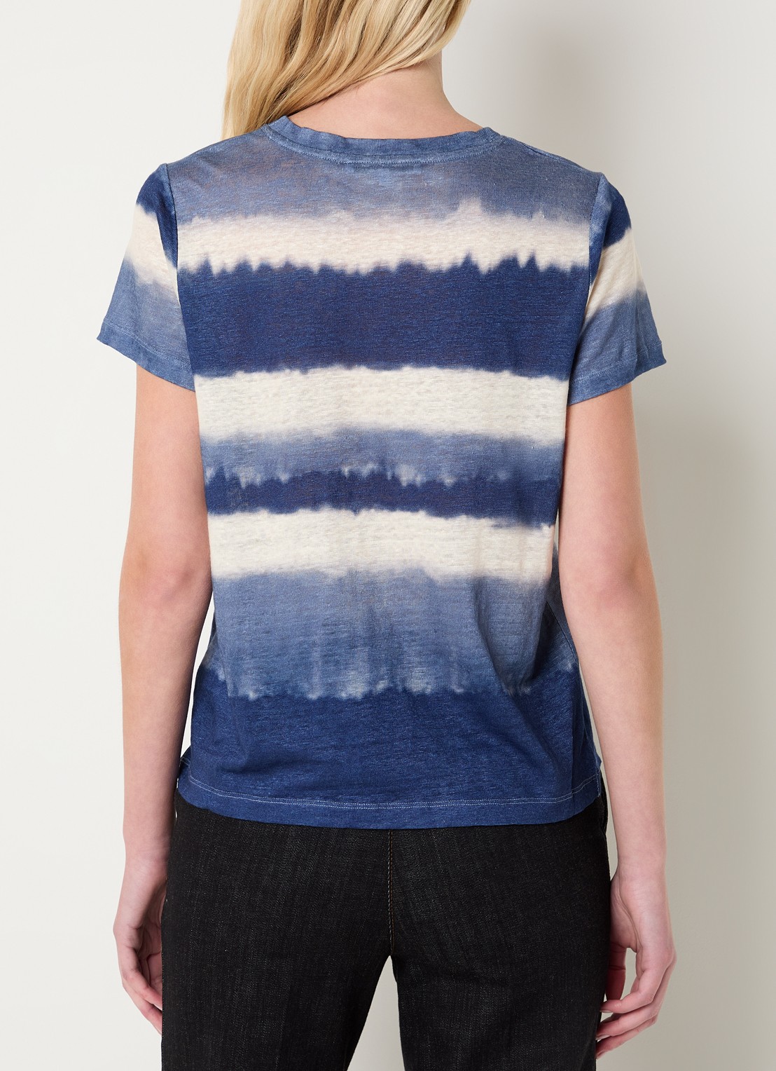 Gerard Darel Mabinty T-shirt van linnen met streepprint - achterkant indigo