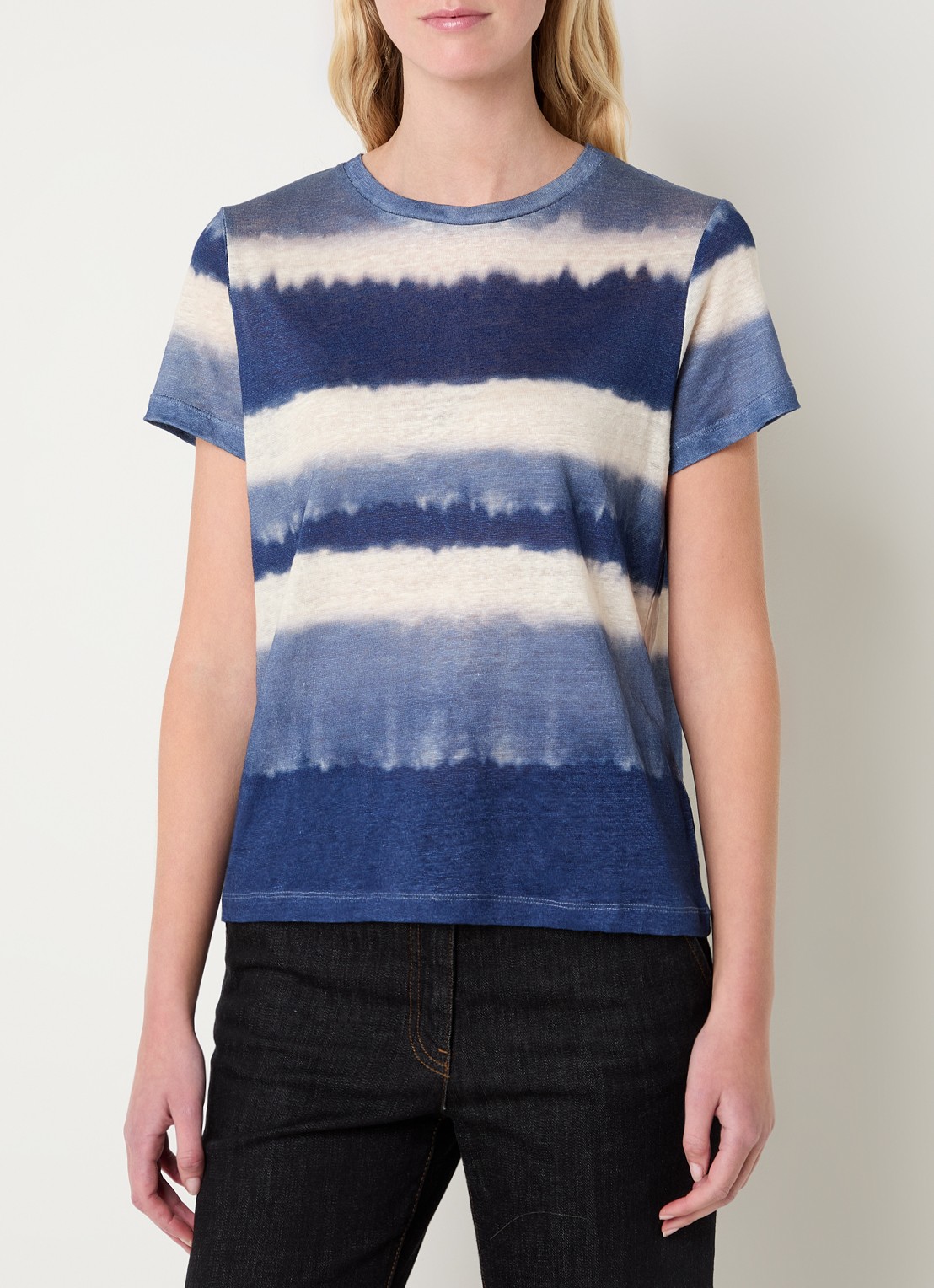 Gerard Darel Mabinty T-shirt van linnen met streepprint - detail 4 indigo