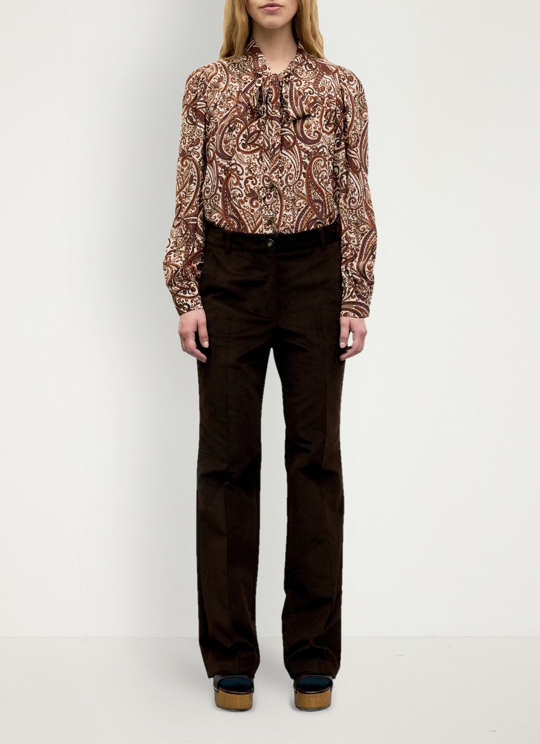 Gerard Darel Maby mid waist flared fit broek  - voorkant 5 donkerbruin