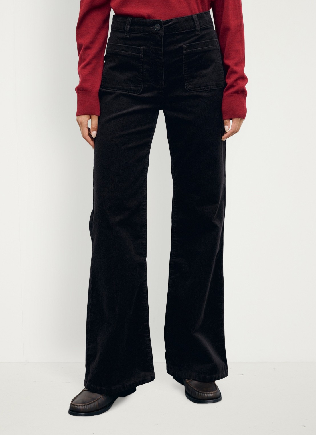 Gerard Darel Mael high waist flared jeans van corduroy met opgestikte zakken - detail 2 donkerbruin