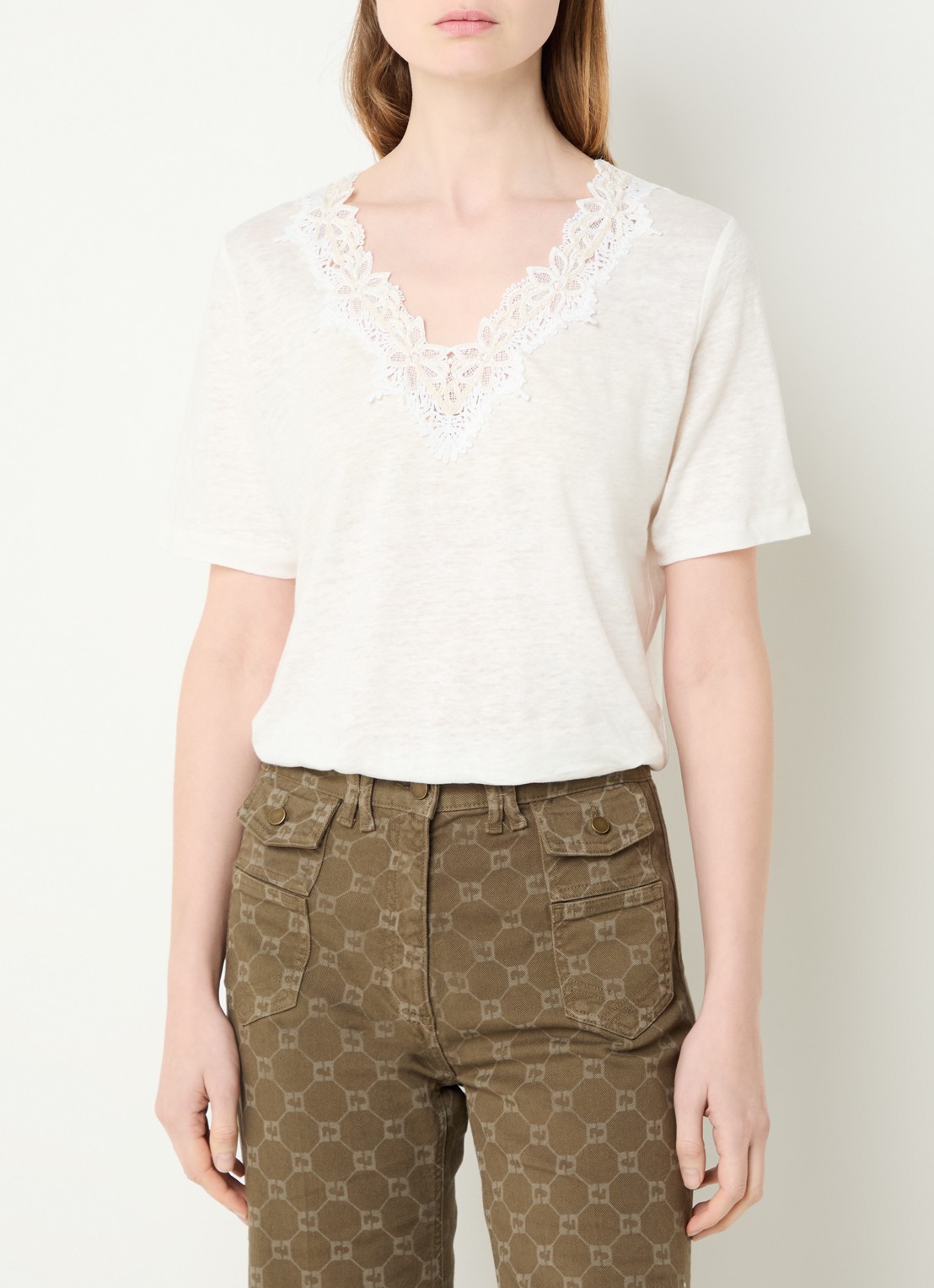 Gerard Darel Maevanelle top met broderie - detail 3 gebroken wit