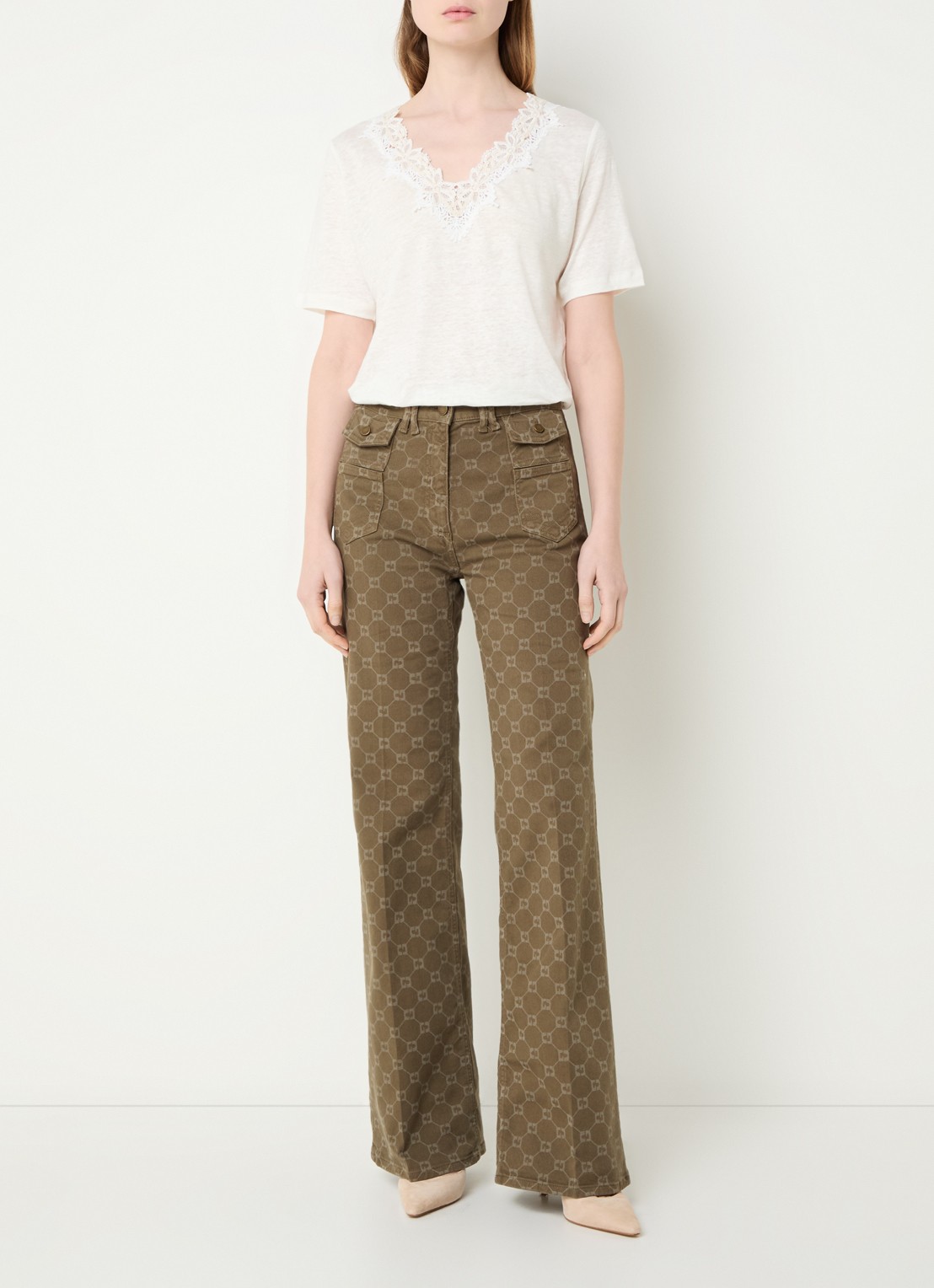 Gerard Darel Maevanelle top met broderie - voorkant 2 gebroken wit