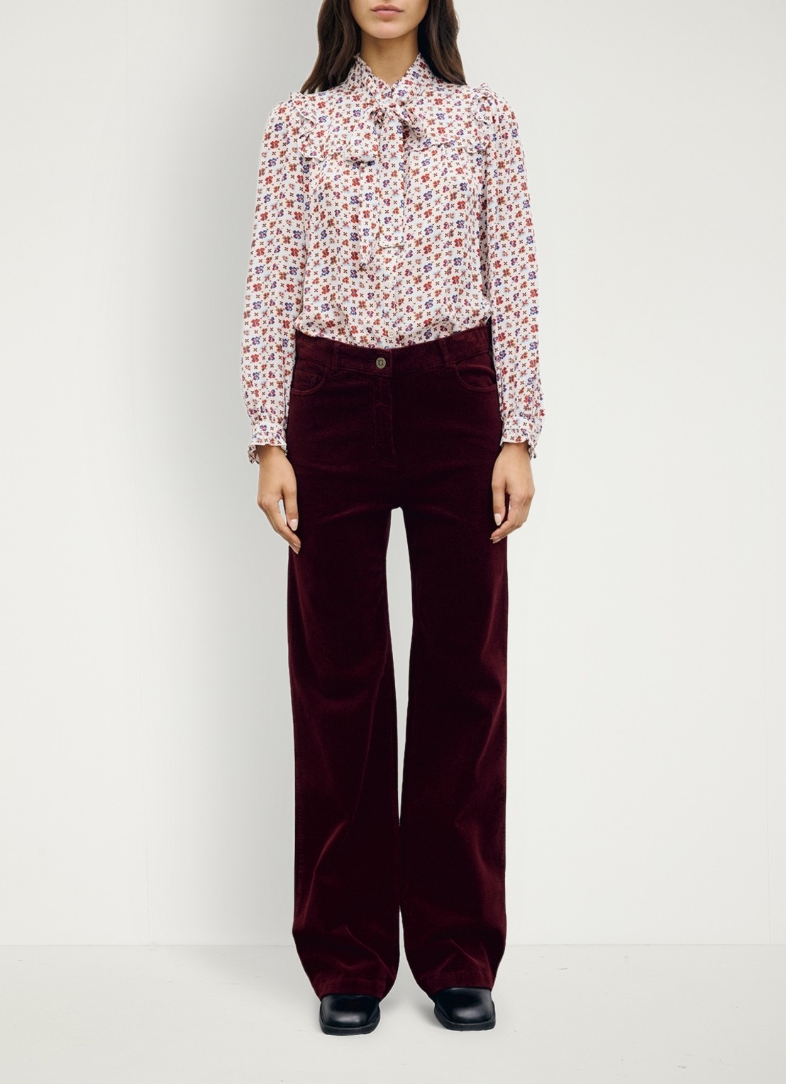 Gerard Darel Mag high waist wide fit broek van corduroy - voorkant 2 donkerrood