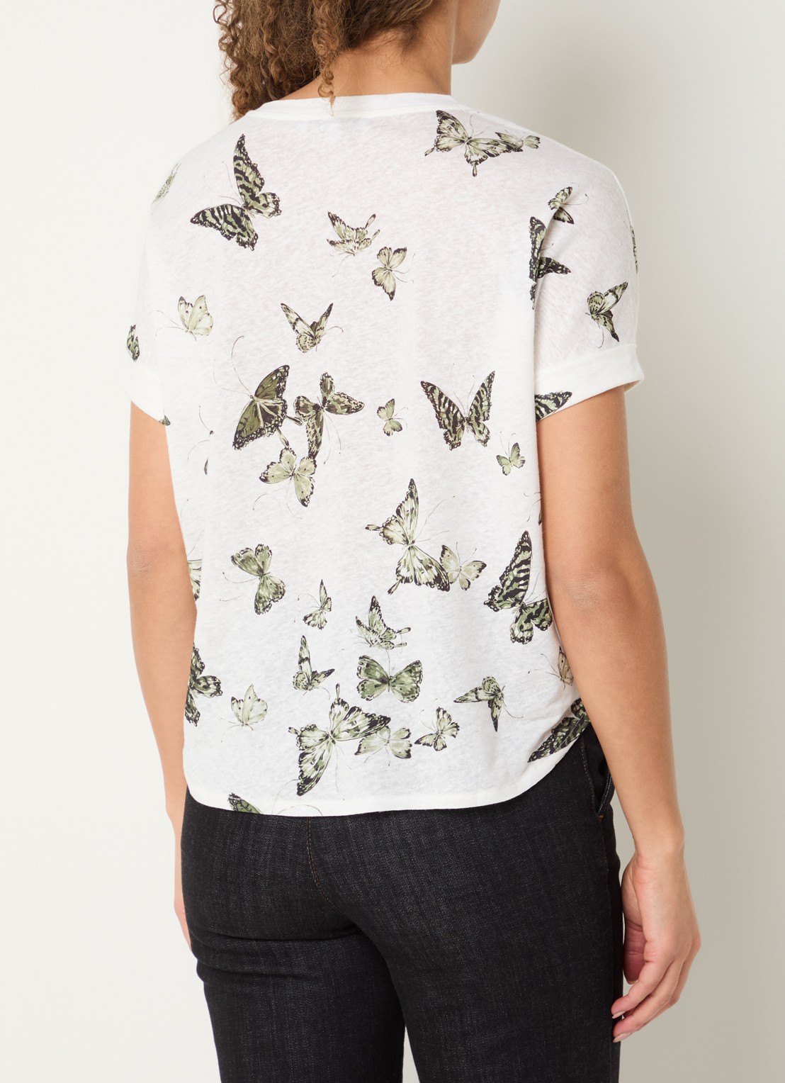 Gerard Darel Makeda T-shirt in linnenblend met print - achterkant 2 gebroken wit