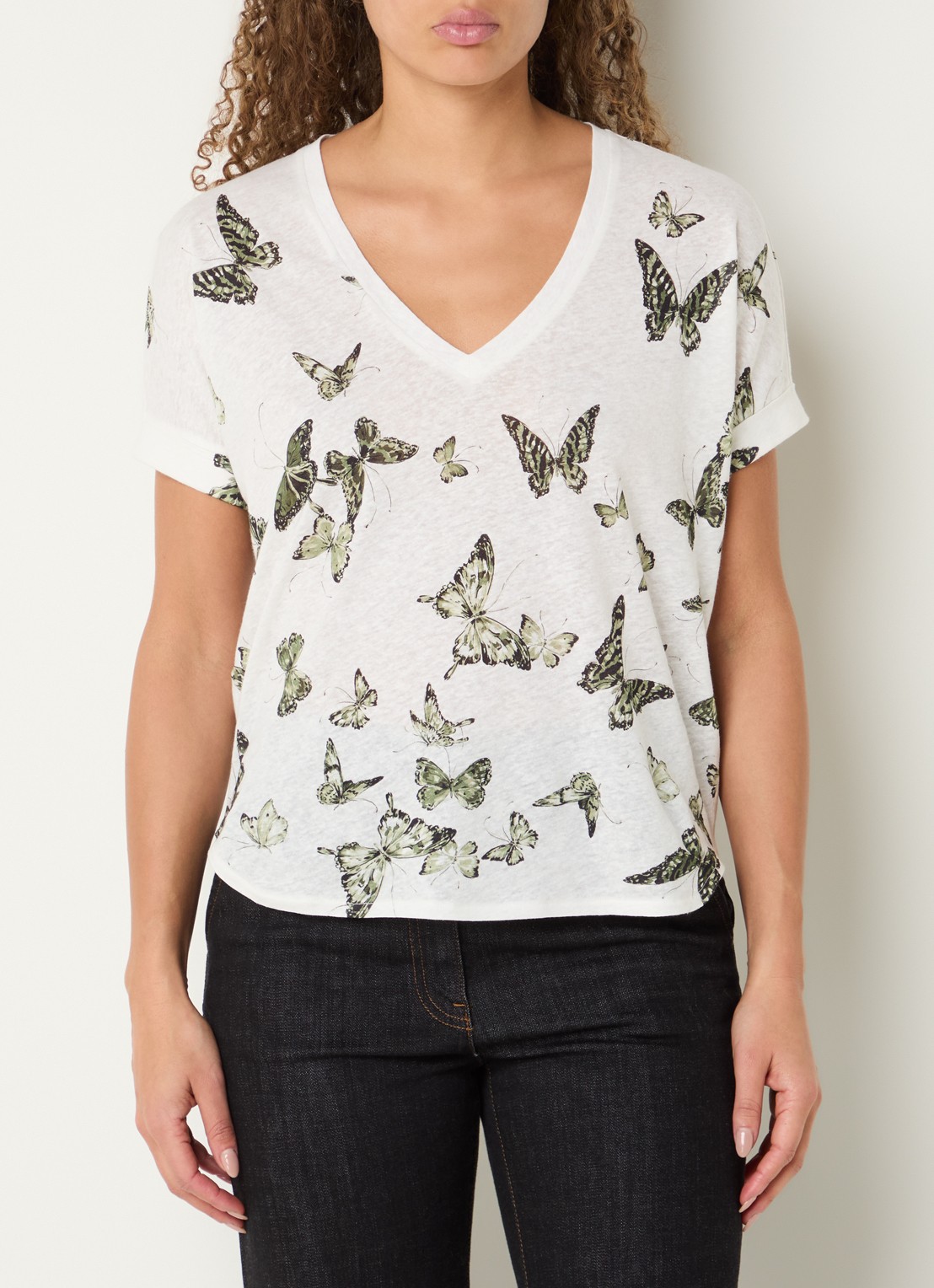 Gerard Darel Makeda T-shirt in linnenblend met print - detail gebroken wit