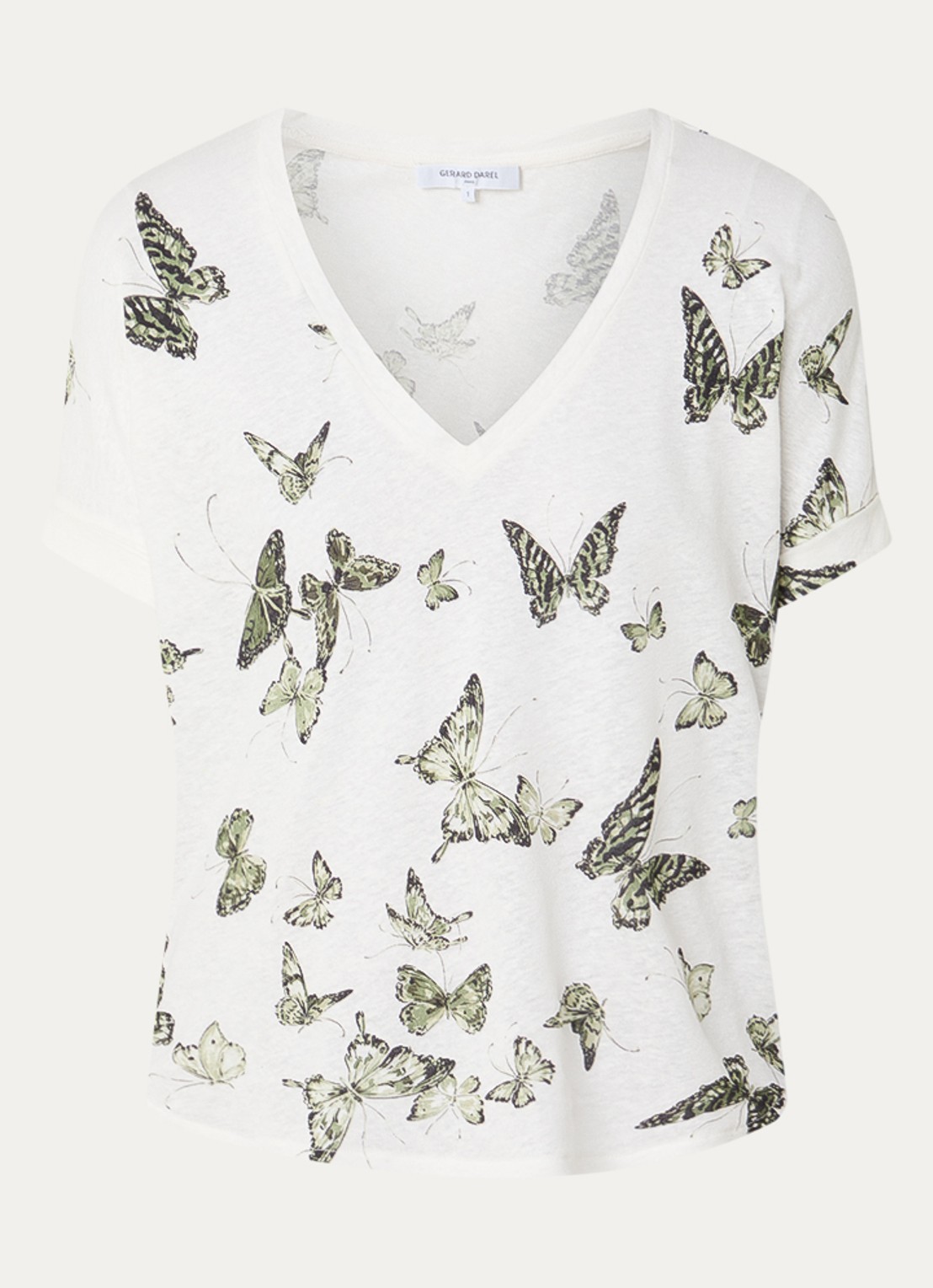 Gerard Darel Makeda T-shirt in linnenblend met print - voorkant 3 gebroken wit