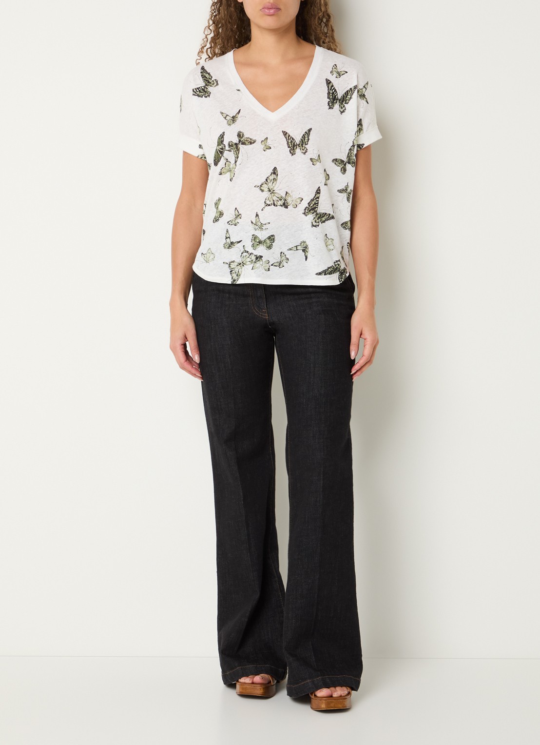 Gerard Darel Makeda T-shirt in linnenblend met print - voorkant 4 gebroken wit