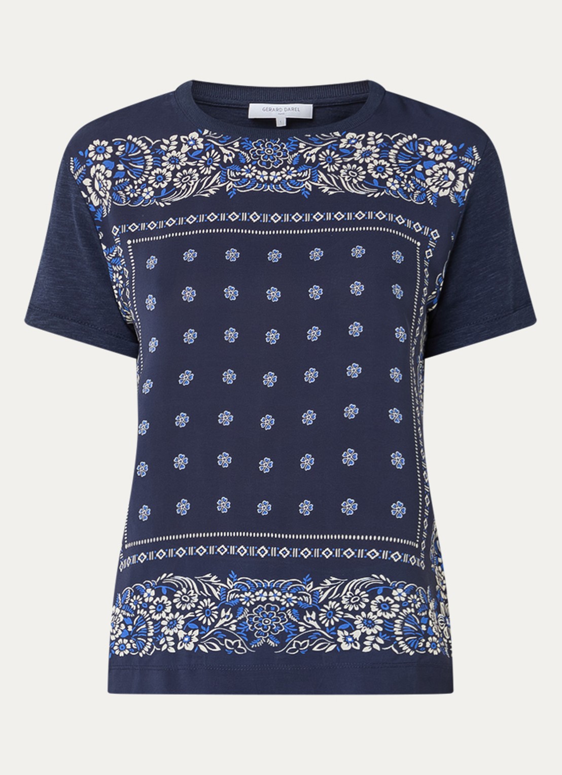 Gerard Darel Manolia T-shirt met paisley dessin - voorkant 2 donkerblauw