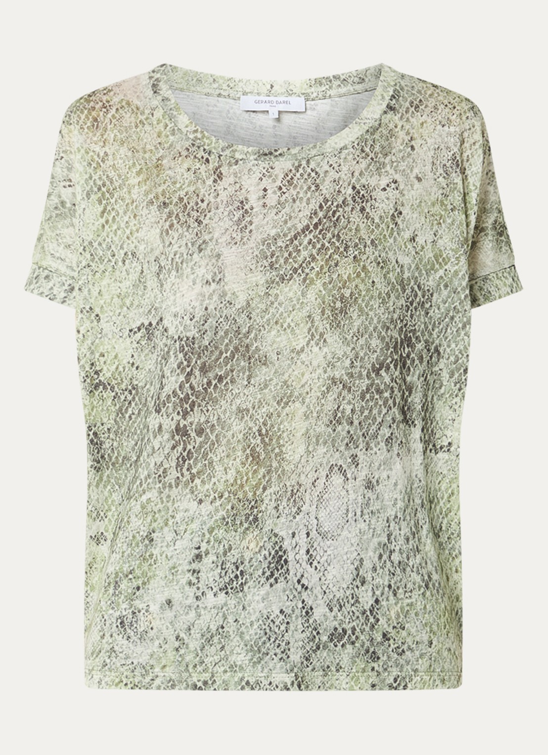 Gerard Darel Mariel T-shirt met slangenprint - voorkant groen