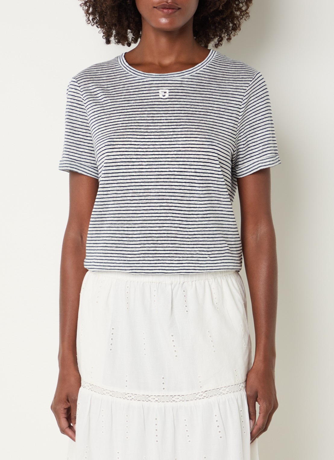 Gerard Darel Melva T-shirt met streepprint - detail 4 donkerblauw