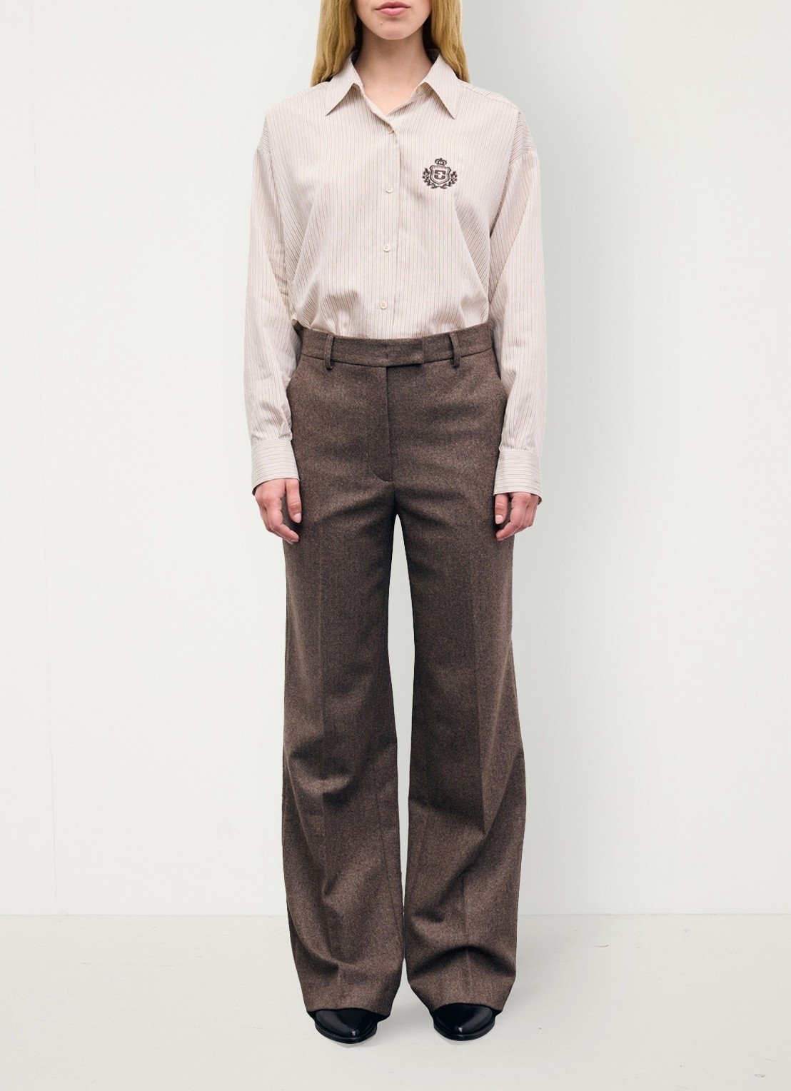 Gerard Darel Mia Wide herringbone suit pants  - voorkant 5 bruin
