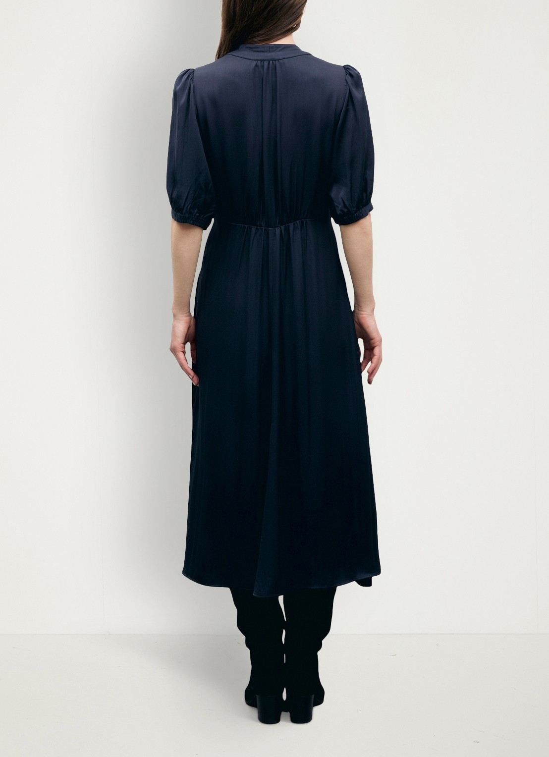Gerard Darel Midi jurk met pofmouwen - achterkant 6 donkerblauw