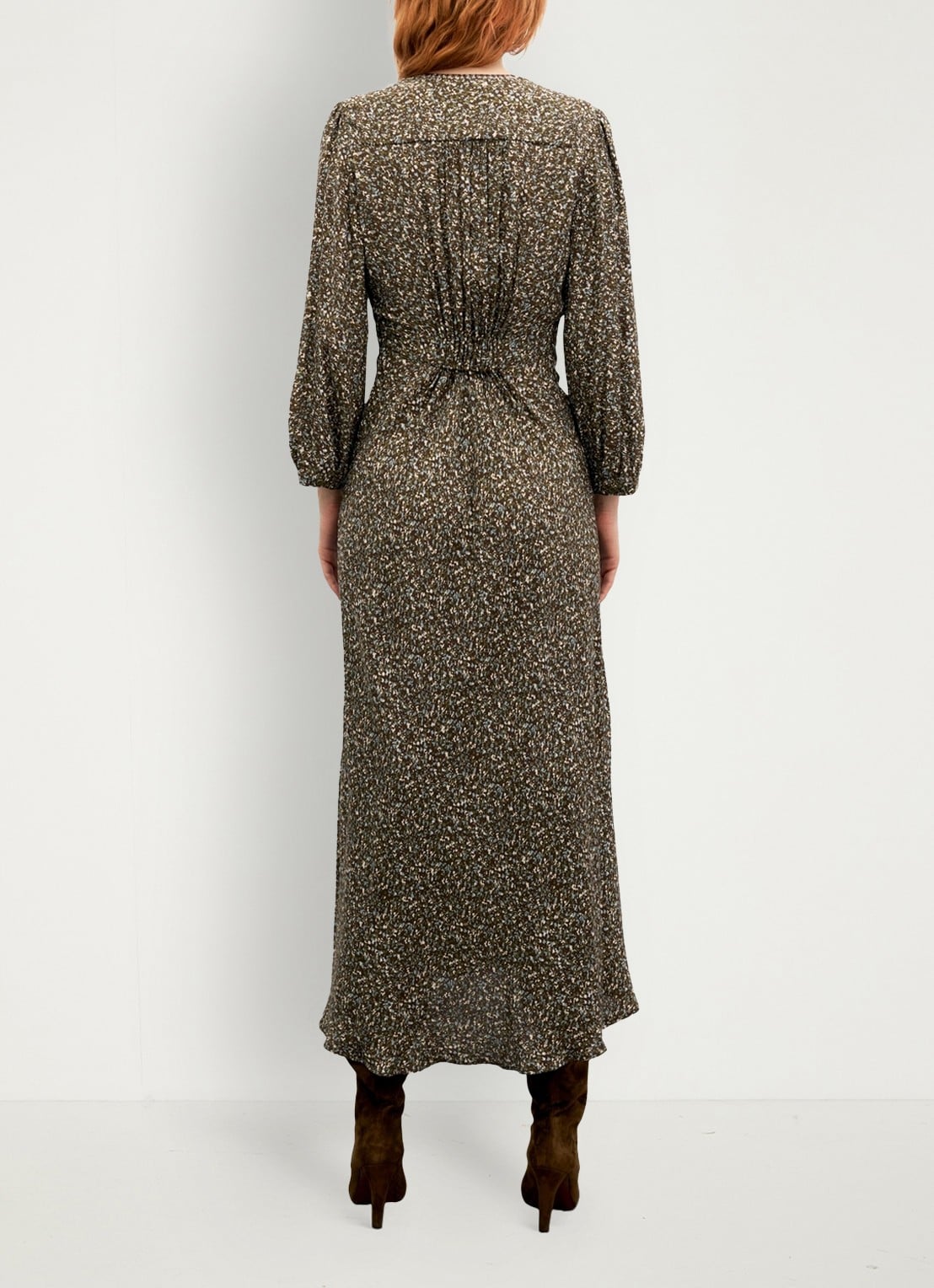 Gerard Darel Midi jurk met V-hals  - achterkant 3 mosgroen