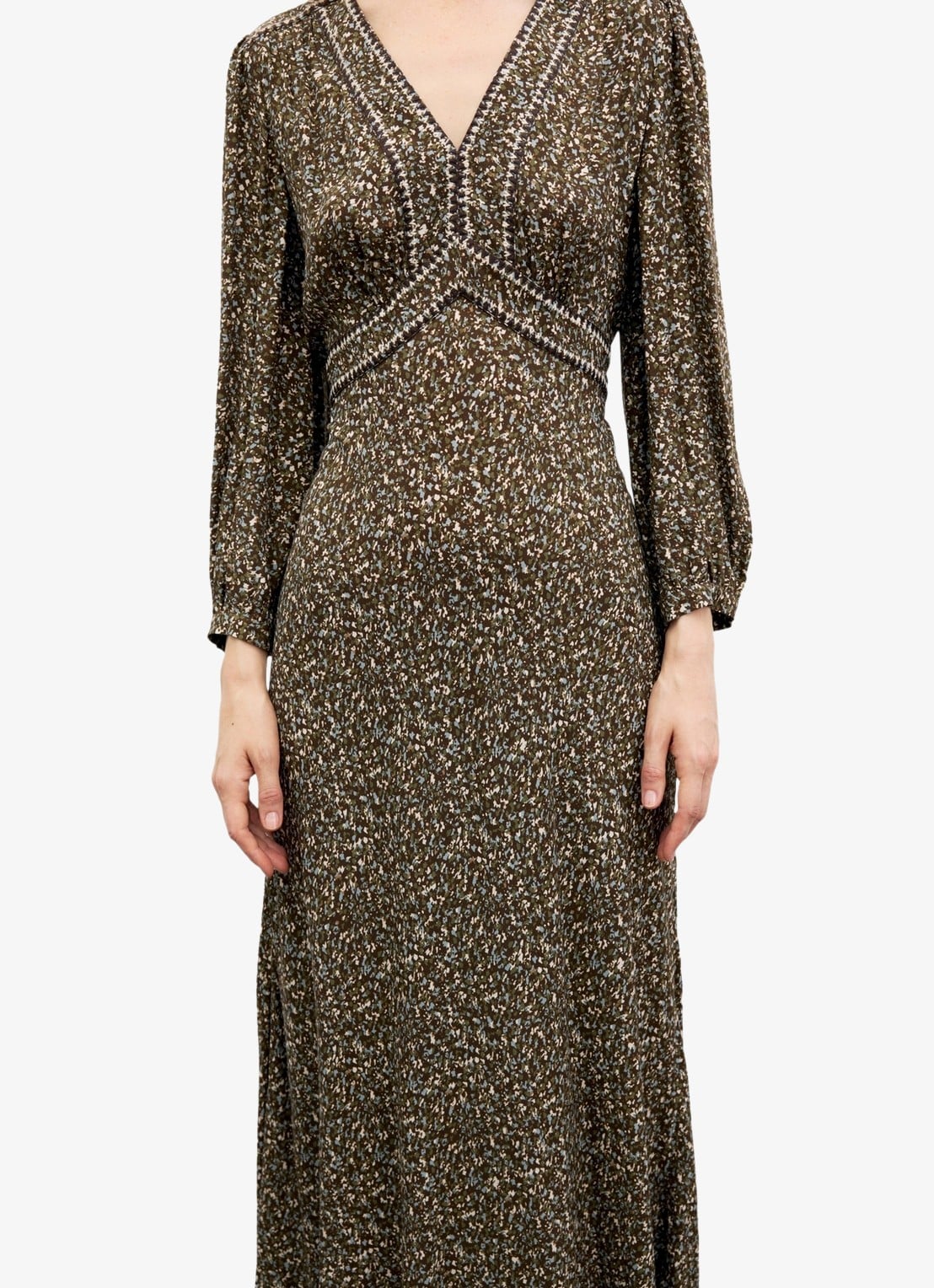 Gerard Darel Midi jurk met V-hals  - detail 4 mosgroen
