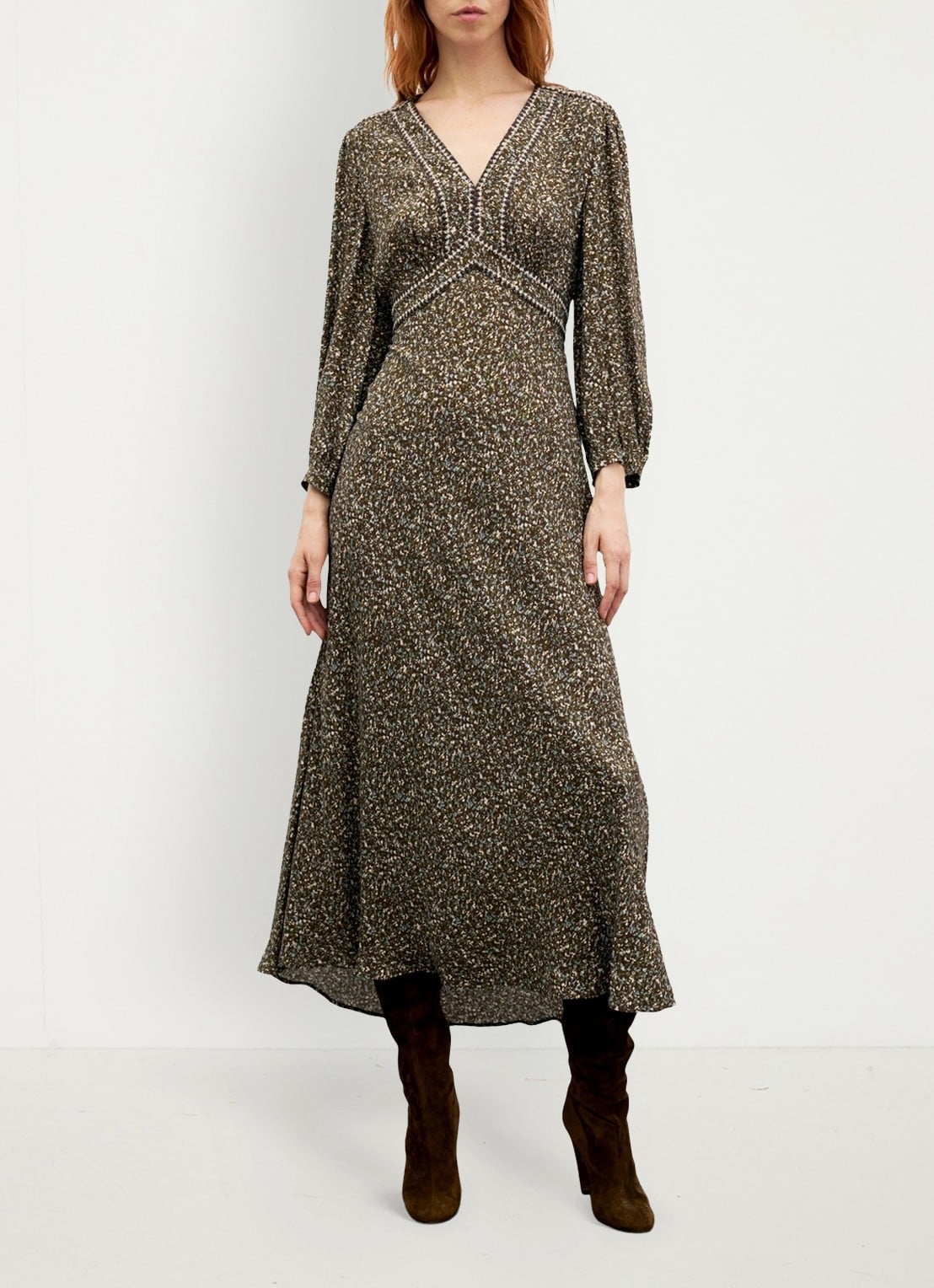 Gerard Darel Midi jurk met V-hals  - detail 5 mosgroen