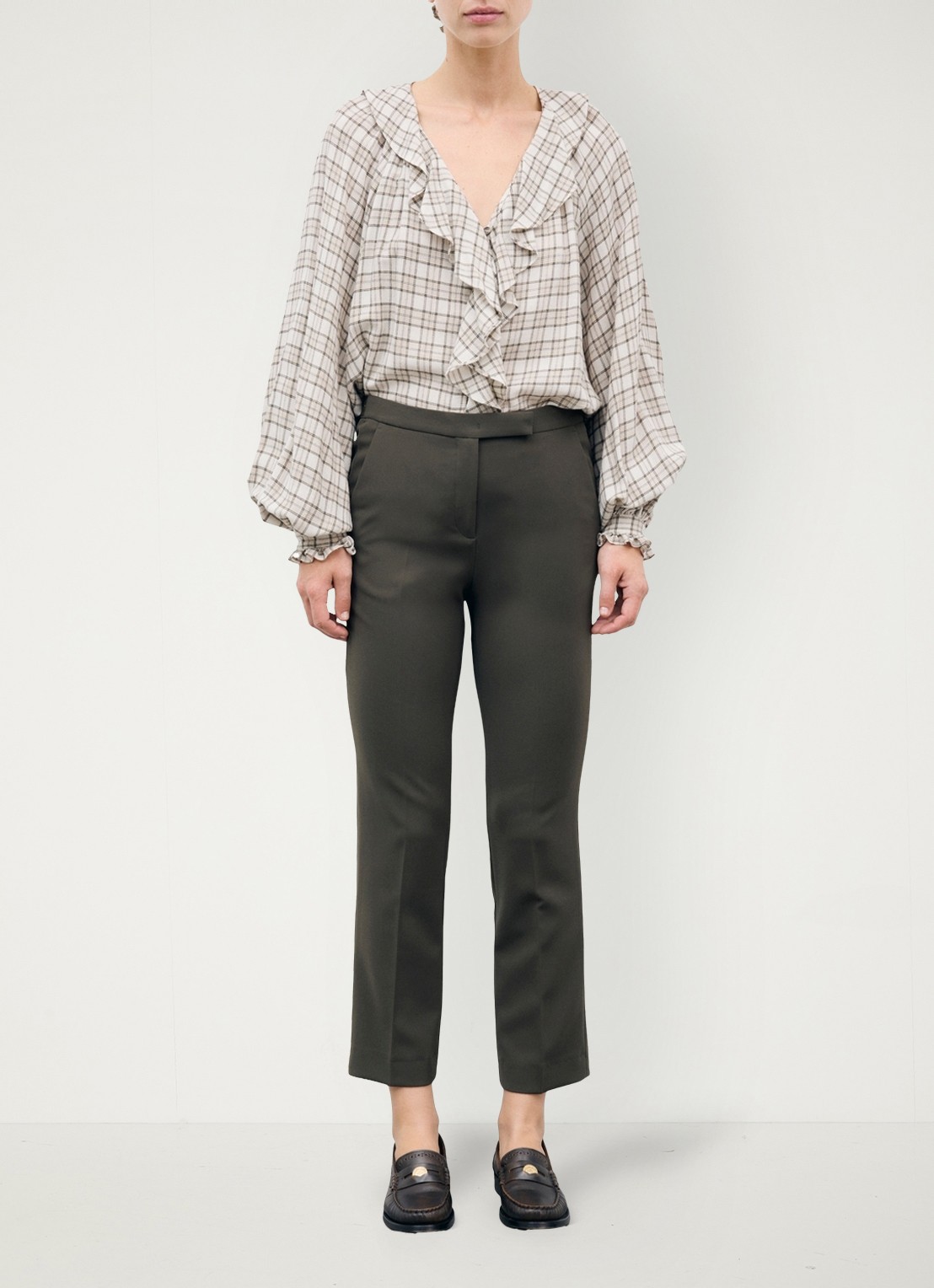 Gerard Darel Mie mid waist slim fit pantalon - voorkant 4 mosgroen