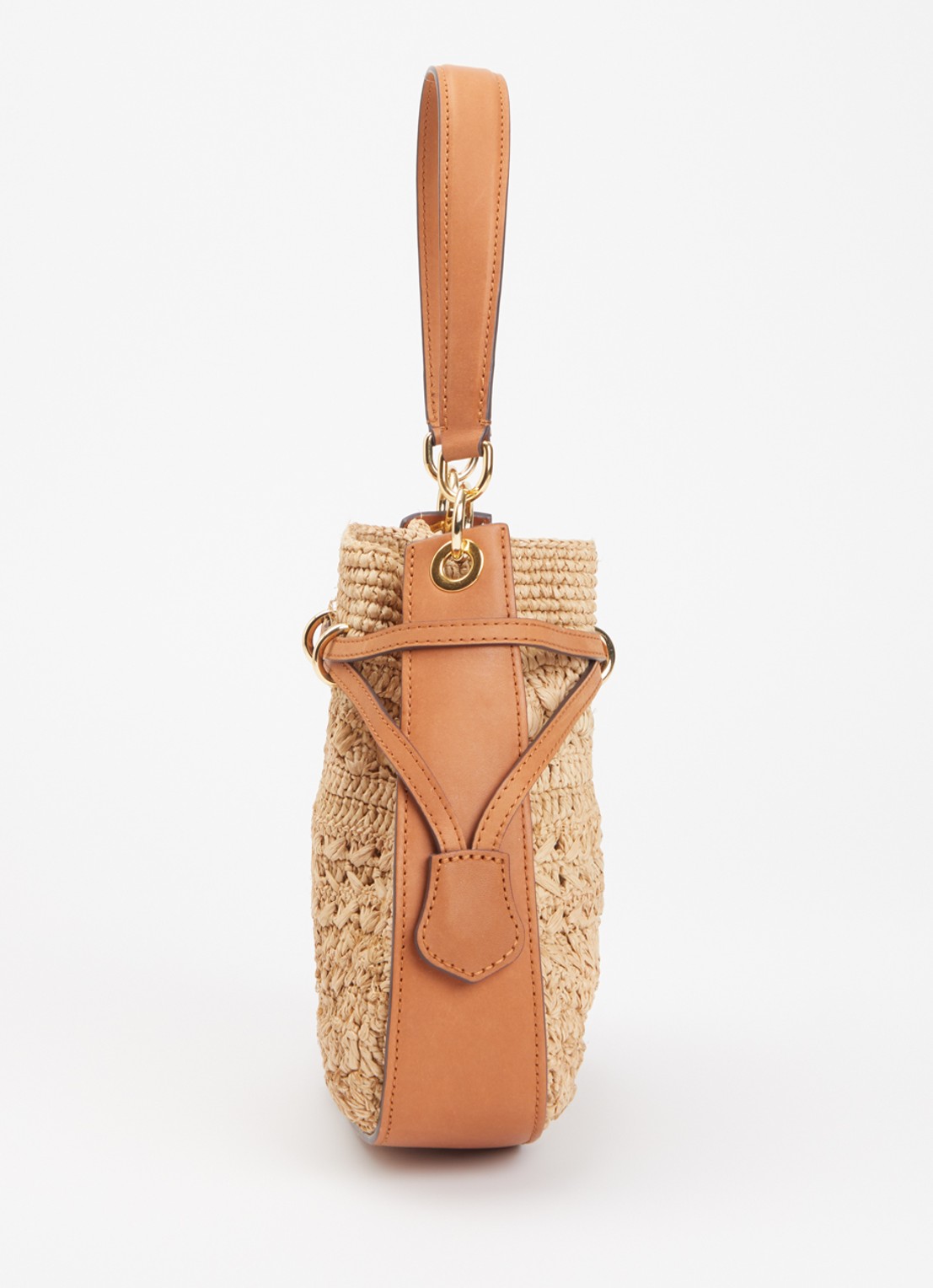 Gerard Darel Mini Romy handtas van raffia met leren details - detail 2 roestbruin