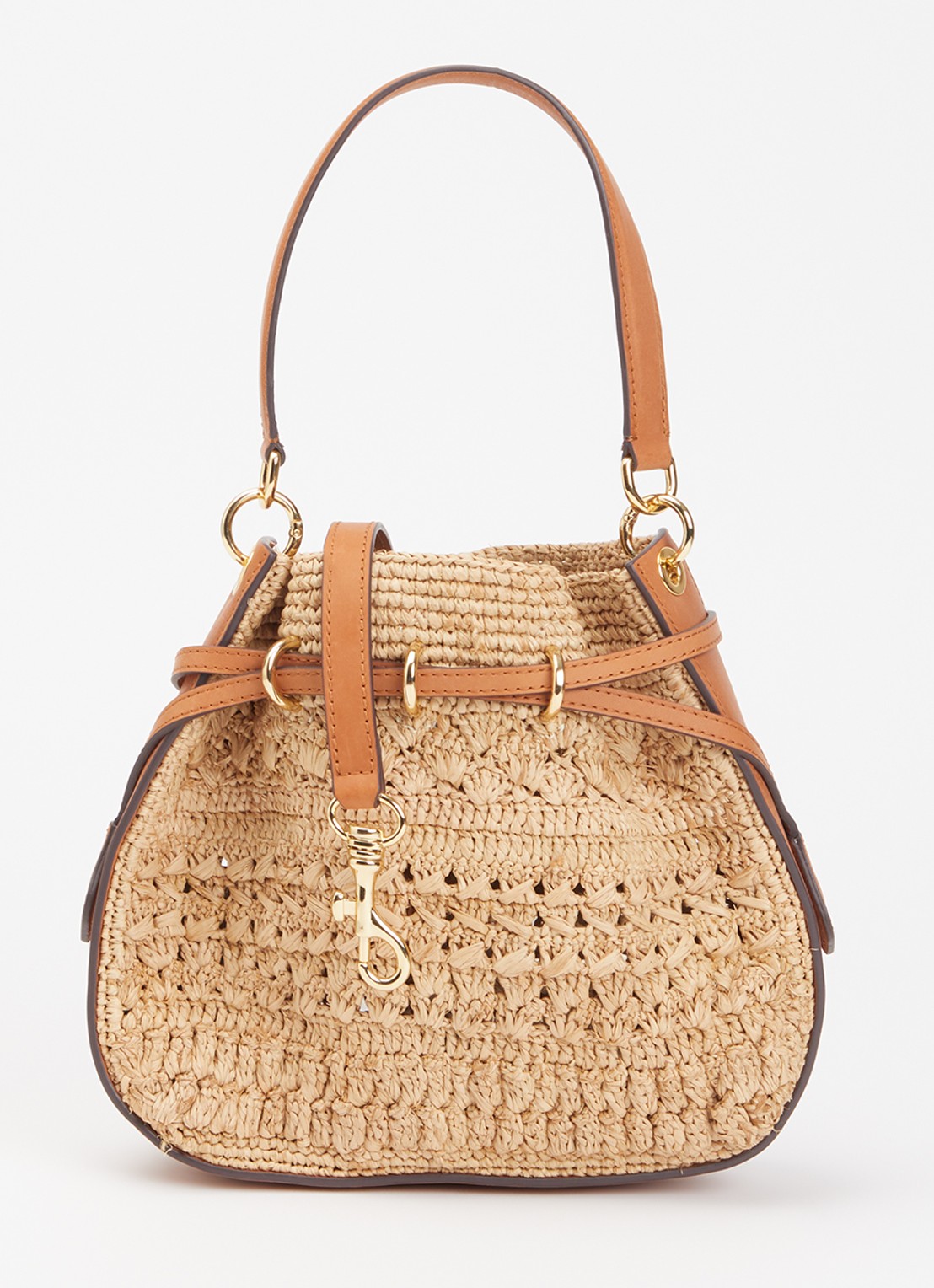 Gerard Darel Mini Romy handtas van raffia met leren details - voorkant 4 roestbruin