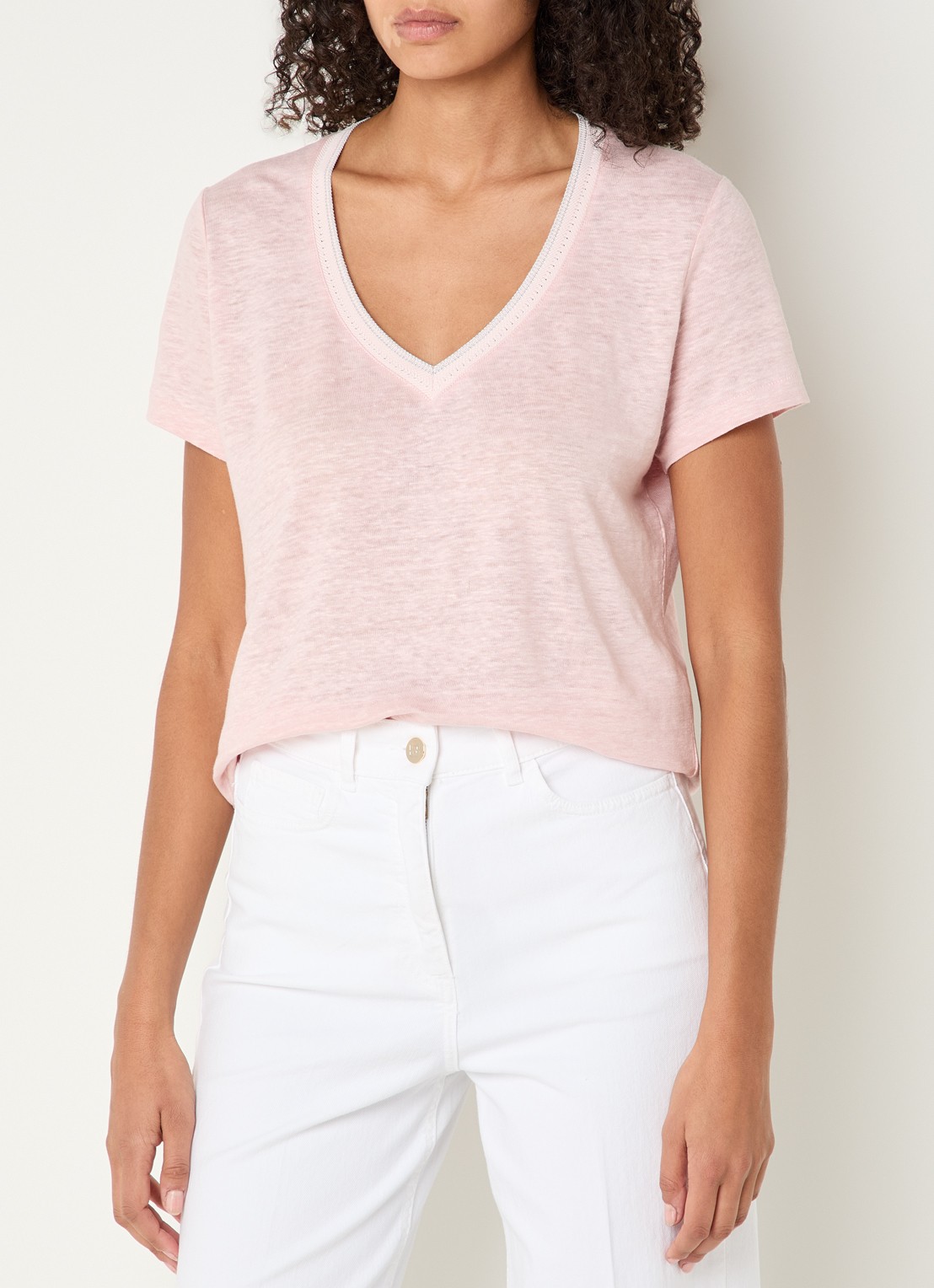 Gerard Darel Mirana T-shirt van linnen met lurex  - detail lichtroze