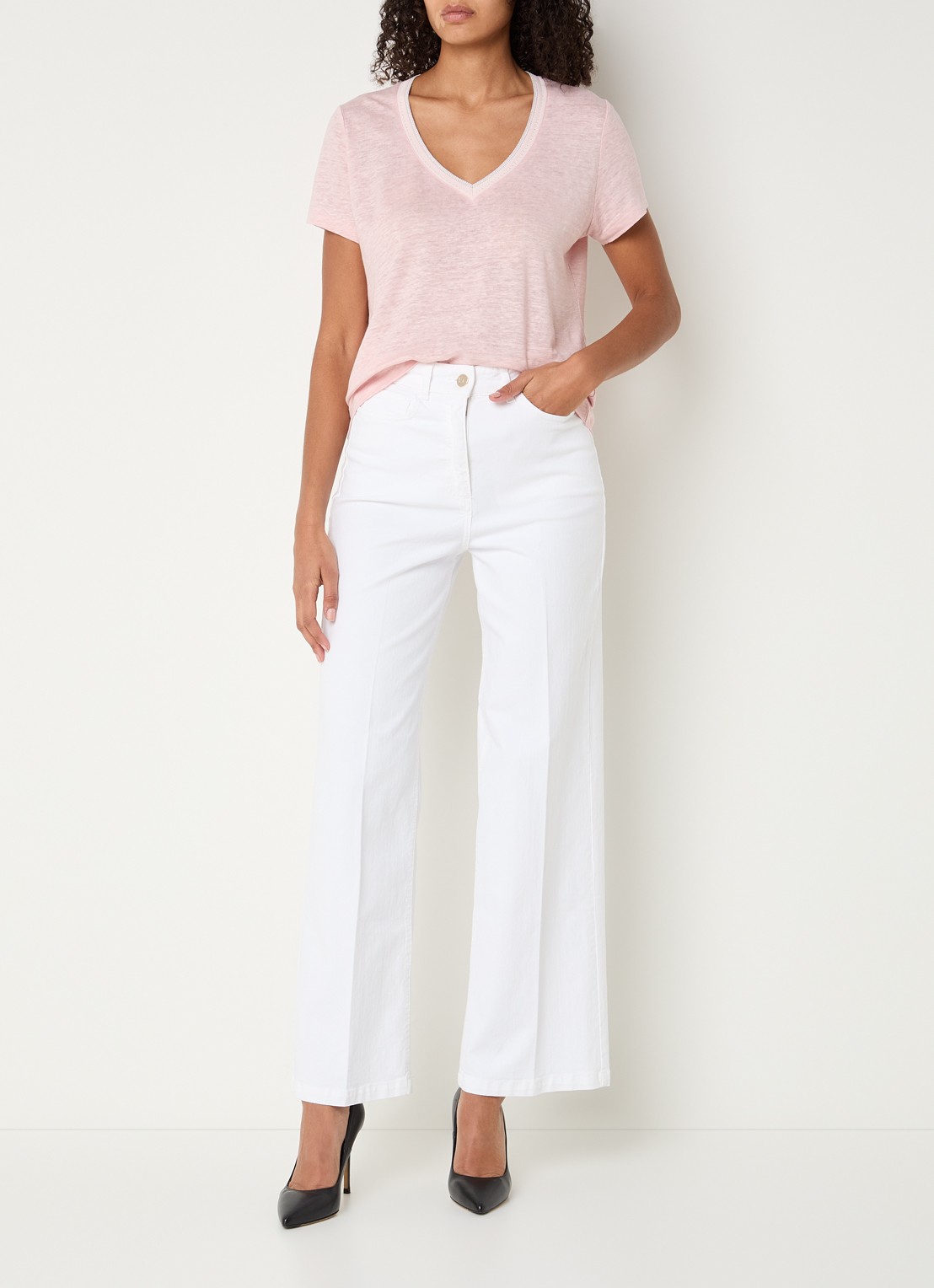 Gerard Darel Mirana T-shirt van linnen met lurex  - voorkant 4 lichtroze
