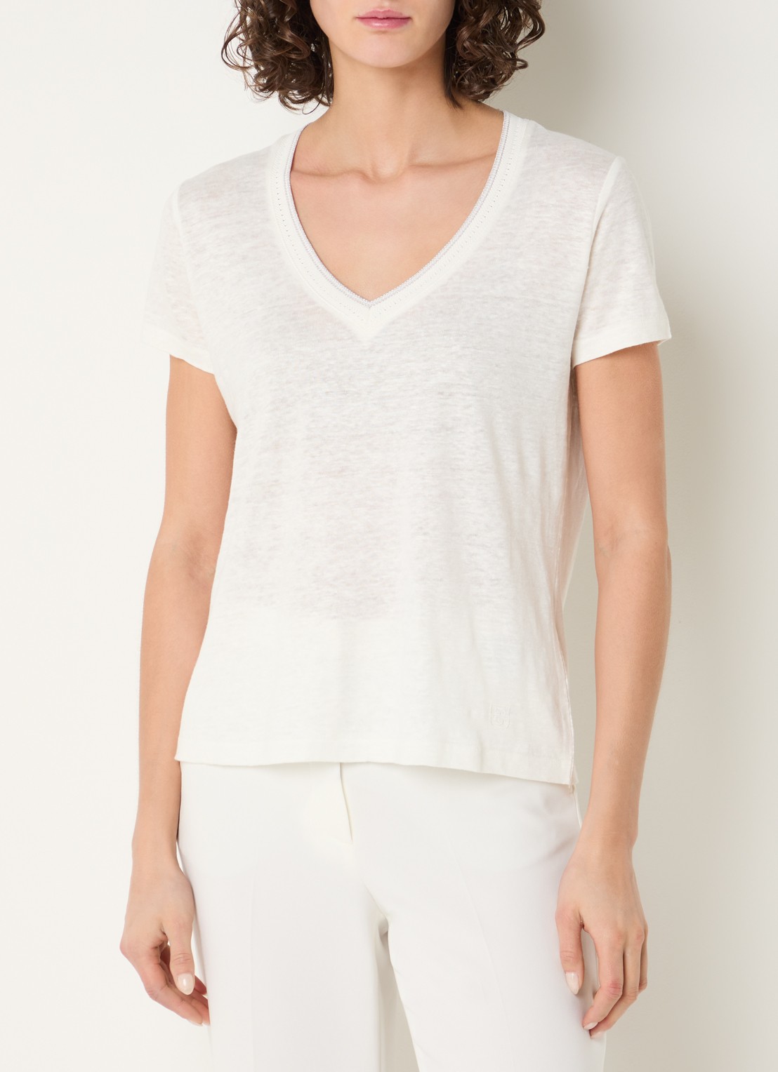 Gerard Darel Mirana T-shirt van linnen met lurex  - detail 4 gebroken wit