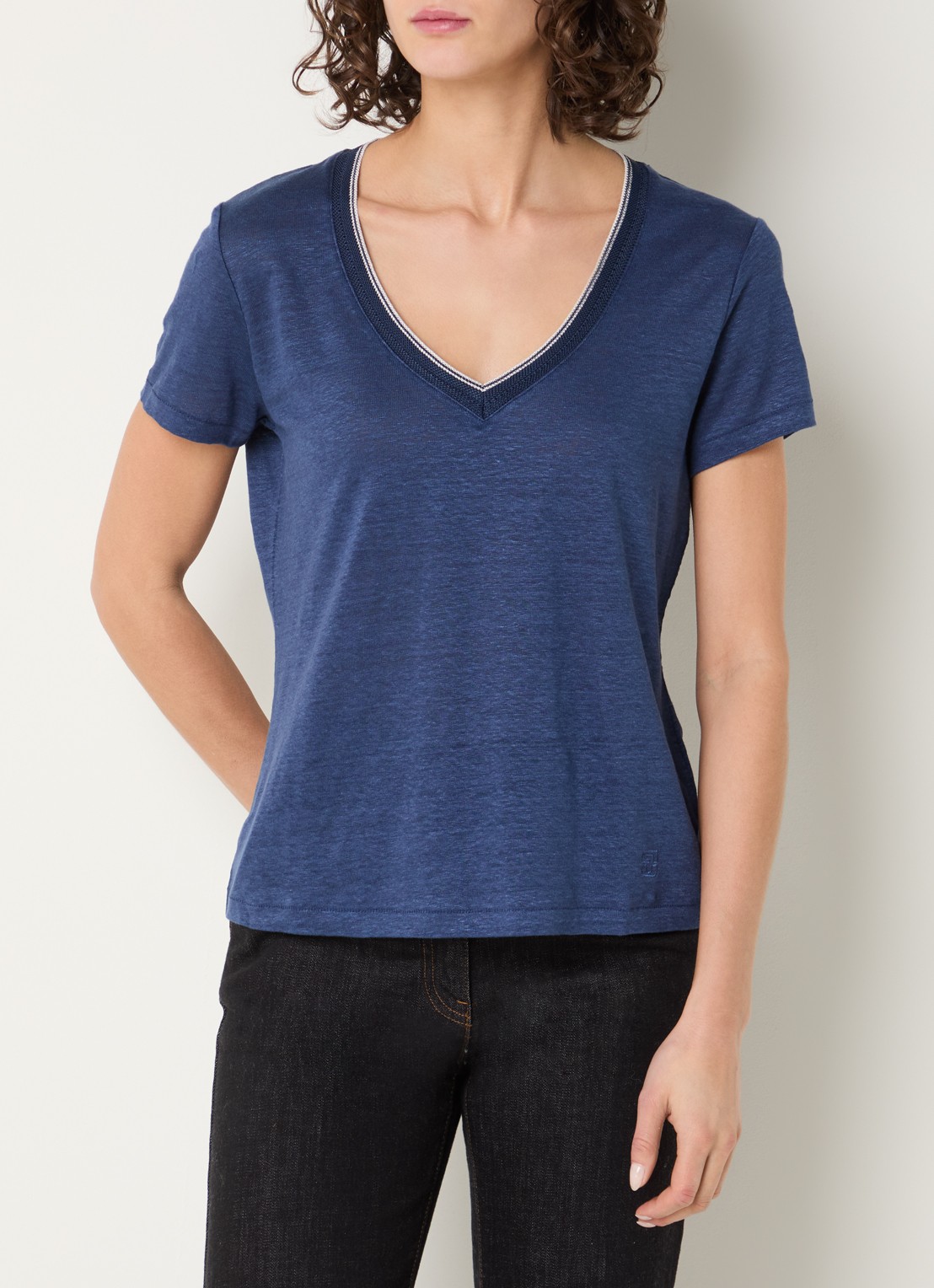 Gerard Darel Mirana T-shirt van linnen met lurex  - detail indigo