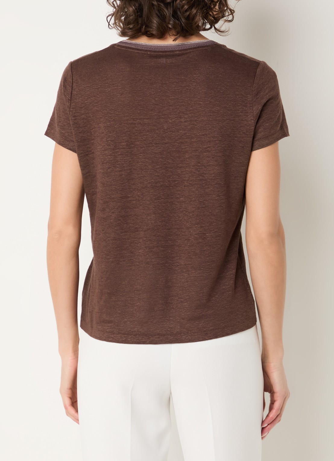 Gerard Darel Mirana T-shirt van linnen met lurex  - achterkant hazelnootbruin